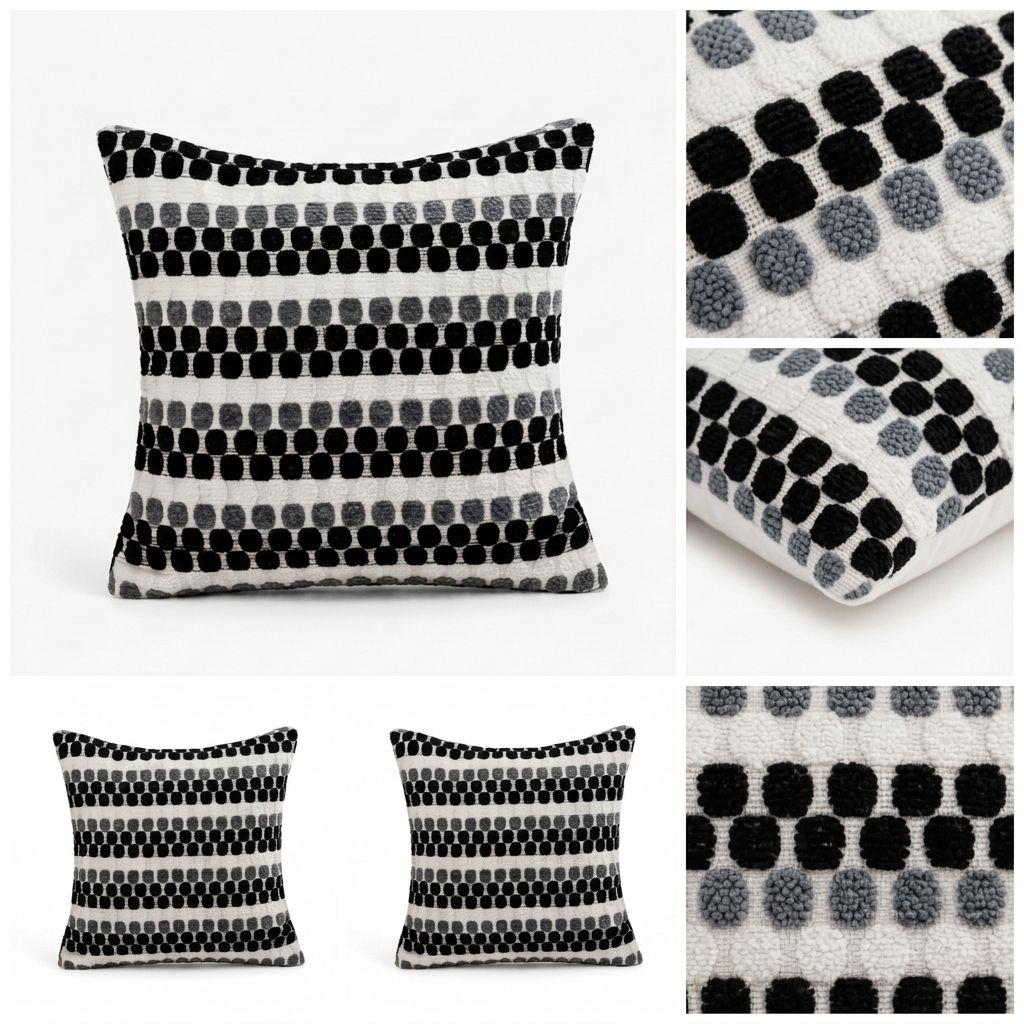 5 Fundas Para Cojín Diseño Geométrico Texturado Negro Poliéster 45 cm - 012-7