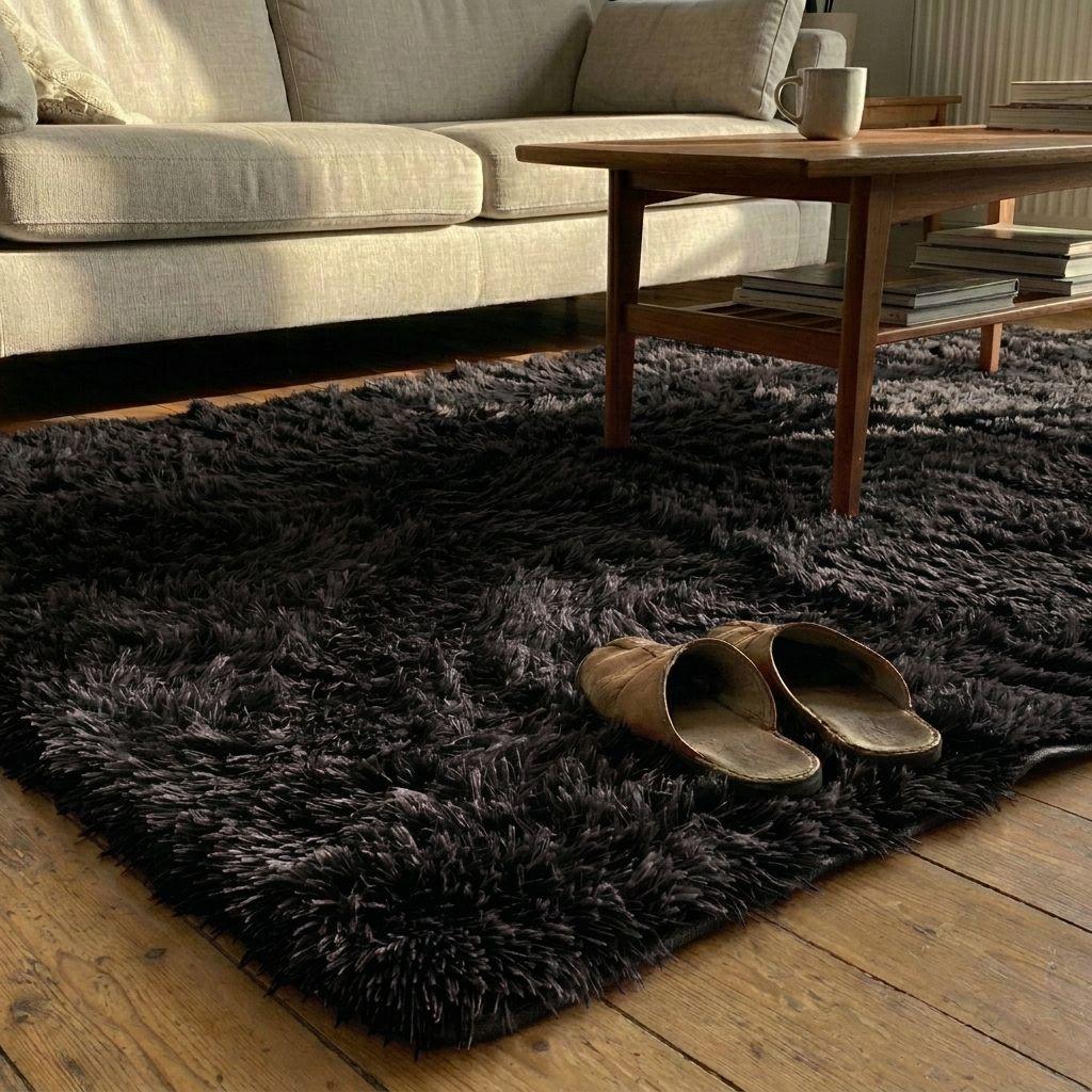 Alfombra Shaggy peluda Color Negro 150x200 026-6