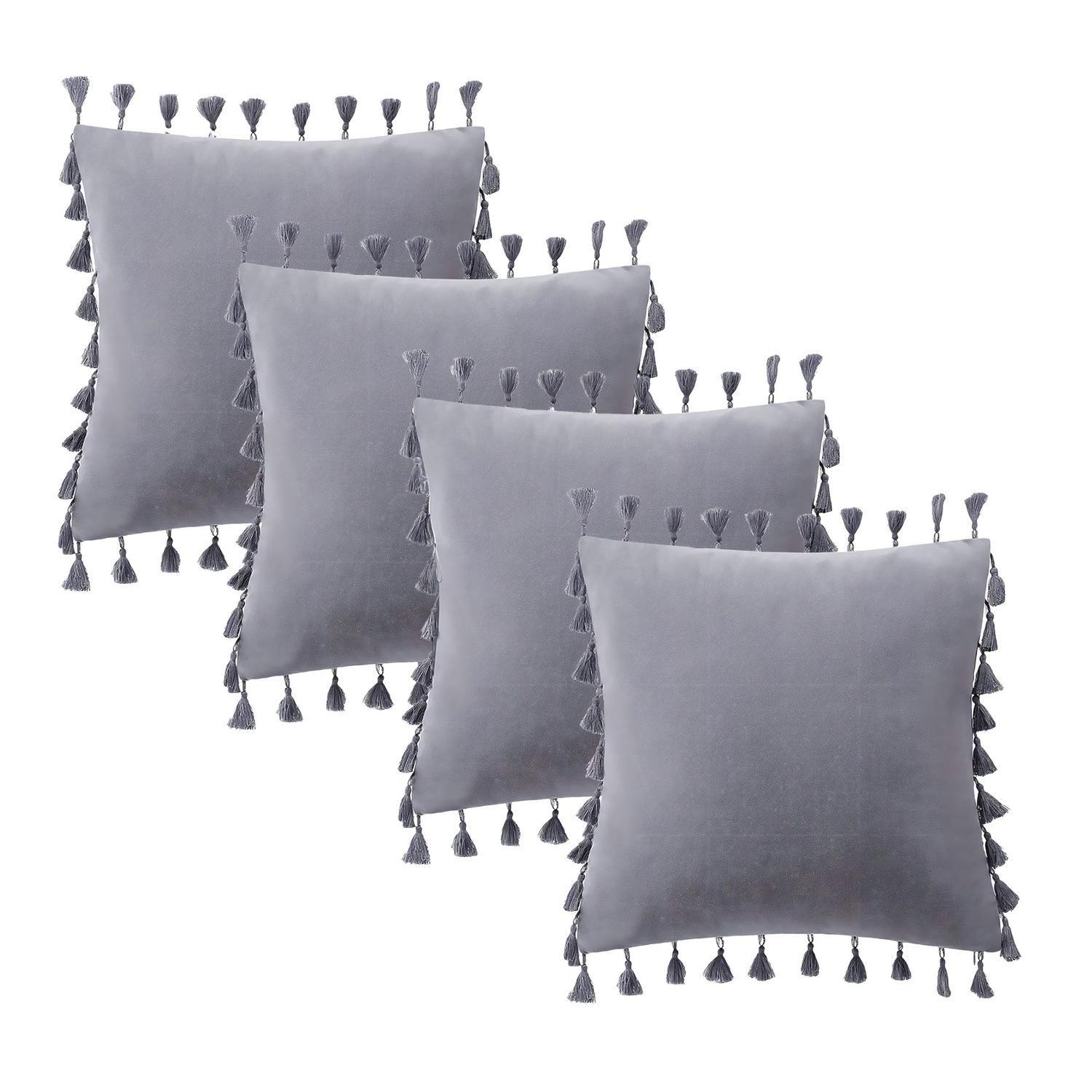 Fundas Para Cojín 45x45 Decorativas Con Borla Gris Pack 4U-0