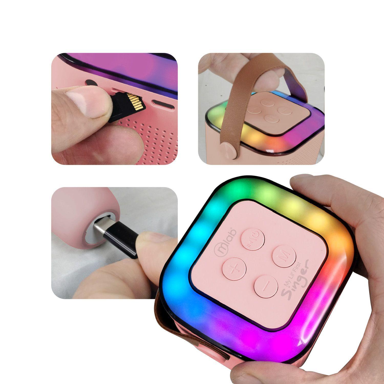 Mini Parlante Karaoke Infantil Rosado Con 1 Microfono Inalambrico Mlab 9392-1