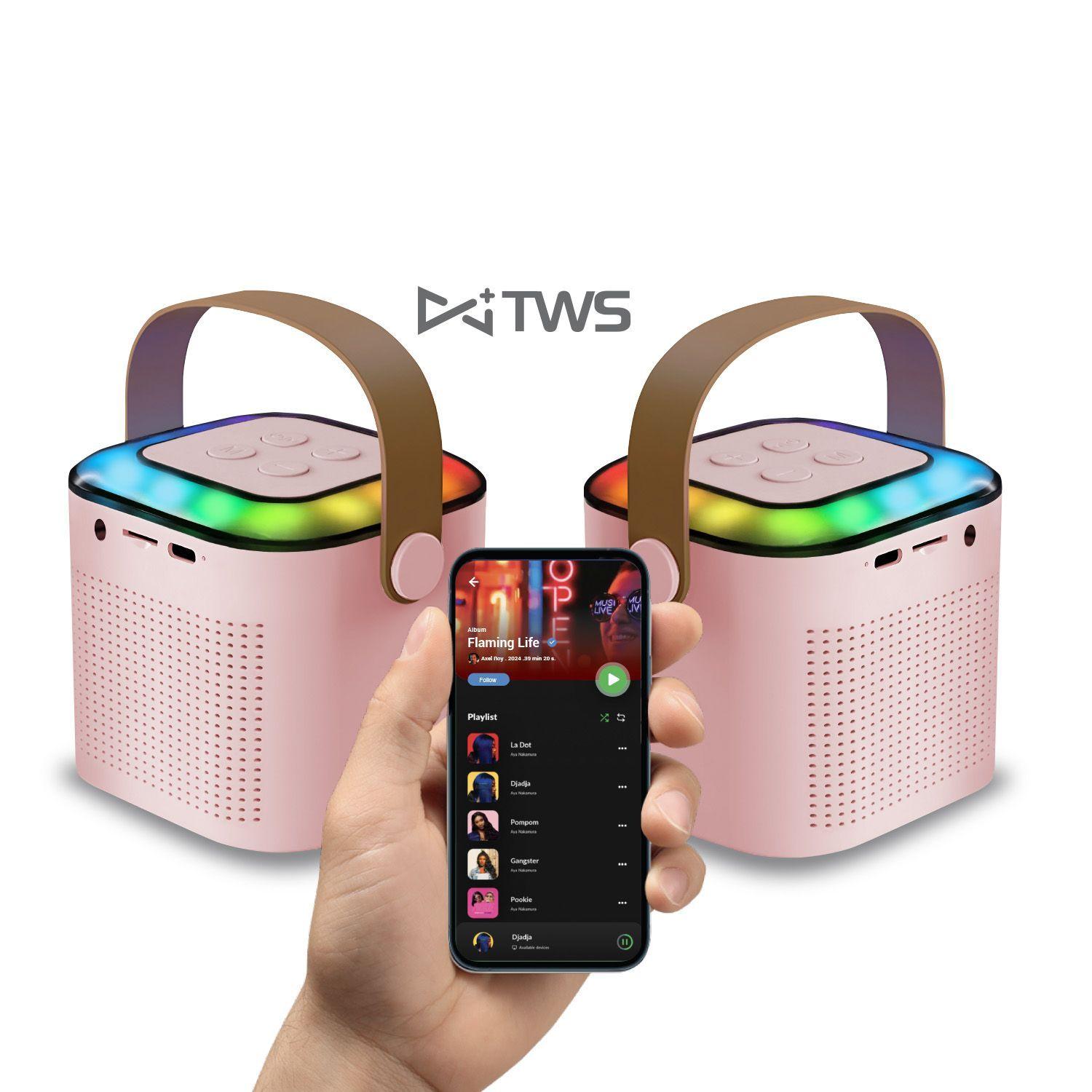 Mini Parlante Karaoke Infantil Rosado Con 1 Microfono Inalambrico Mlab 9392-3