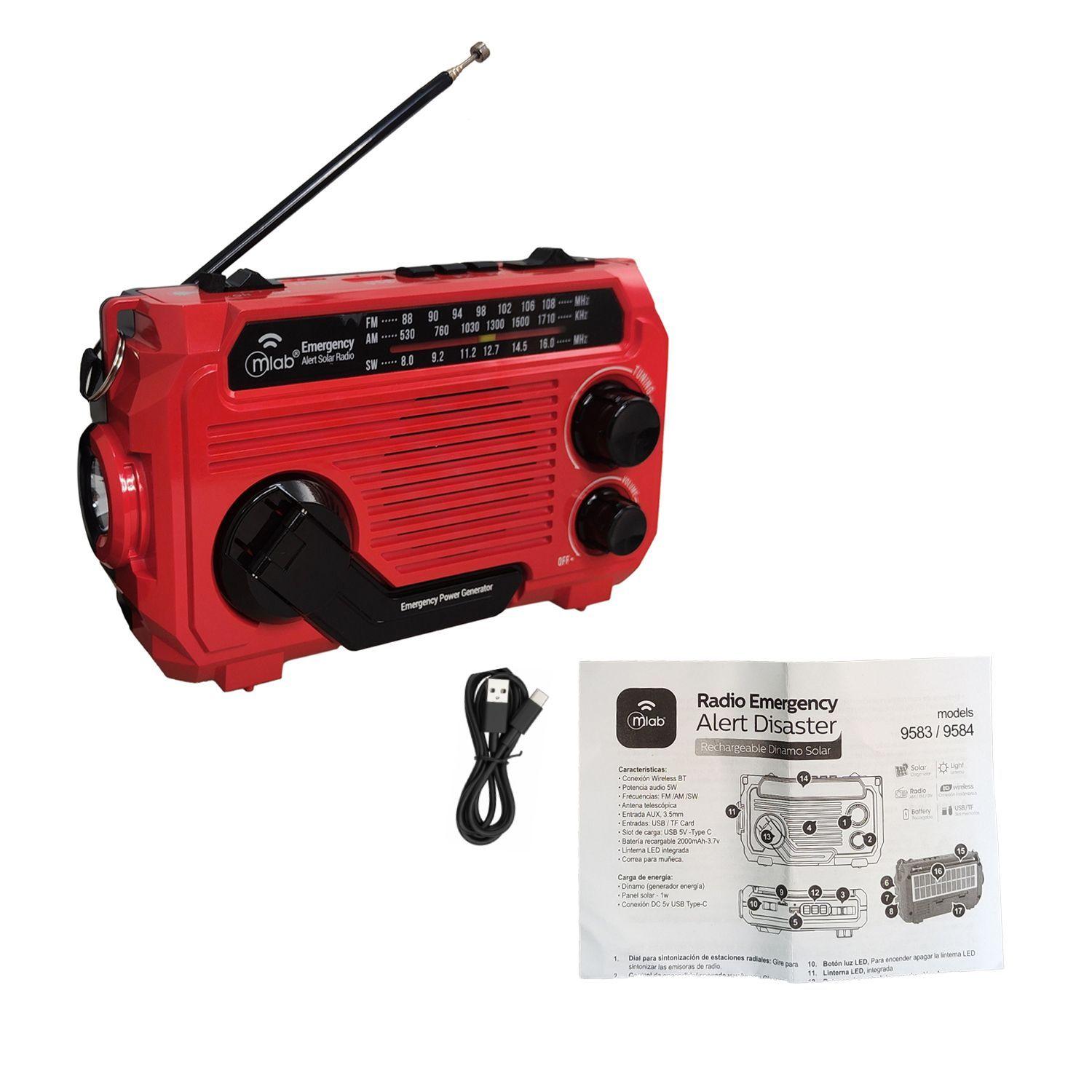 Radio Portatil Emergencia Con Dinamo Y Solar Recargable Con Linterna Mlab 9583-4