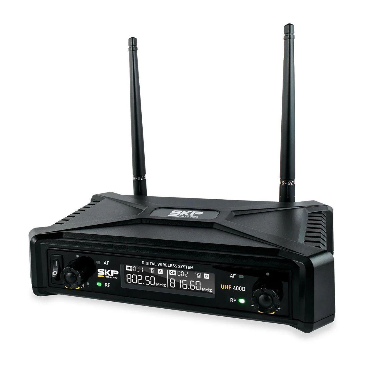 Set De Microfonos Inalambricos Vocal Cintillo y Lavalier SKP UHF 400D-2