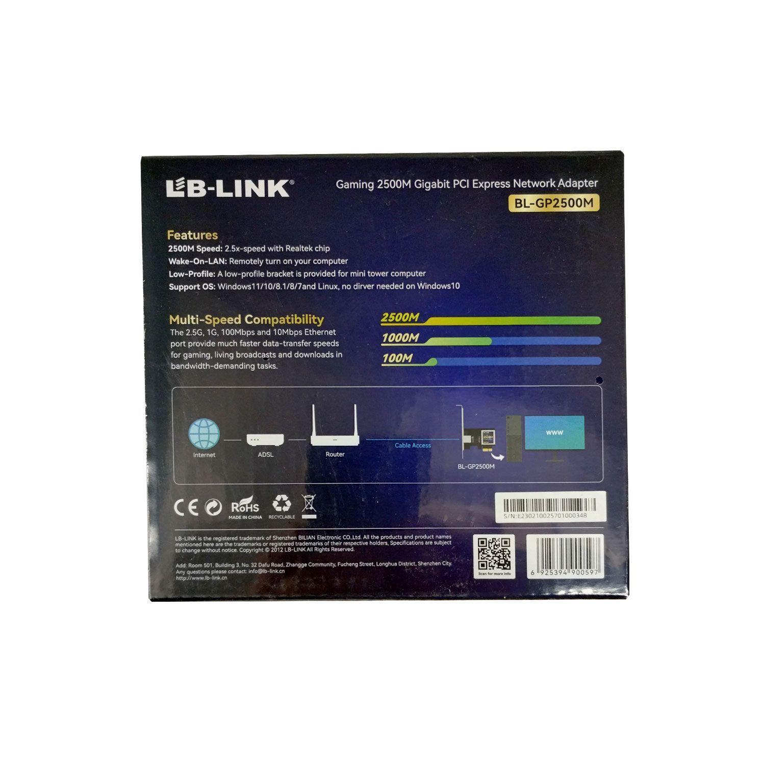 Adaptador PCI Express Gigabit Port RED 10 /100 /1000 /2500MBPS / BL-GP2500M LB-Link-3