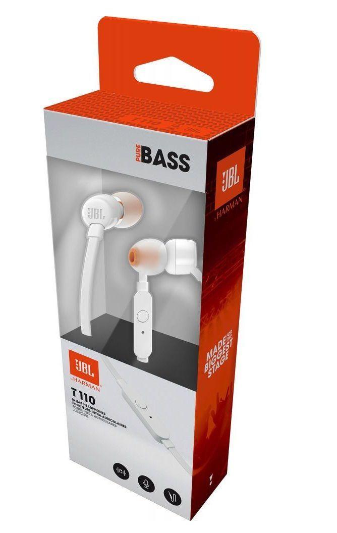 Audífono JBL T110, In-Ear, Micrófono Manos Libres, Pure Bass Sound, Blanco-2