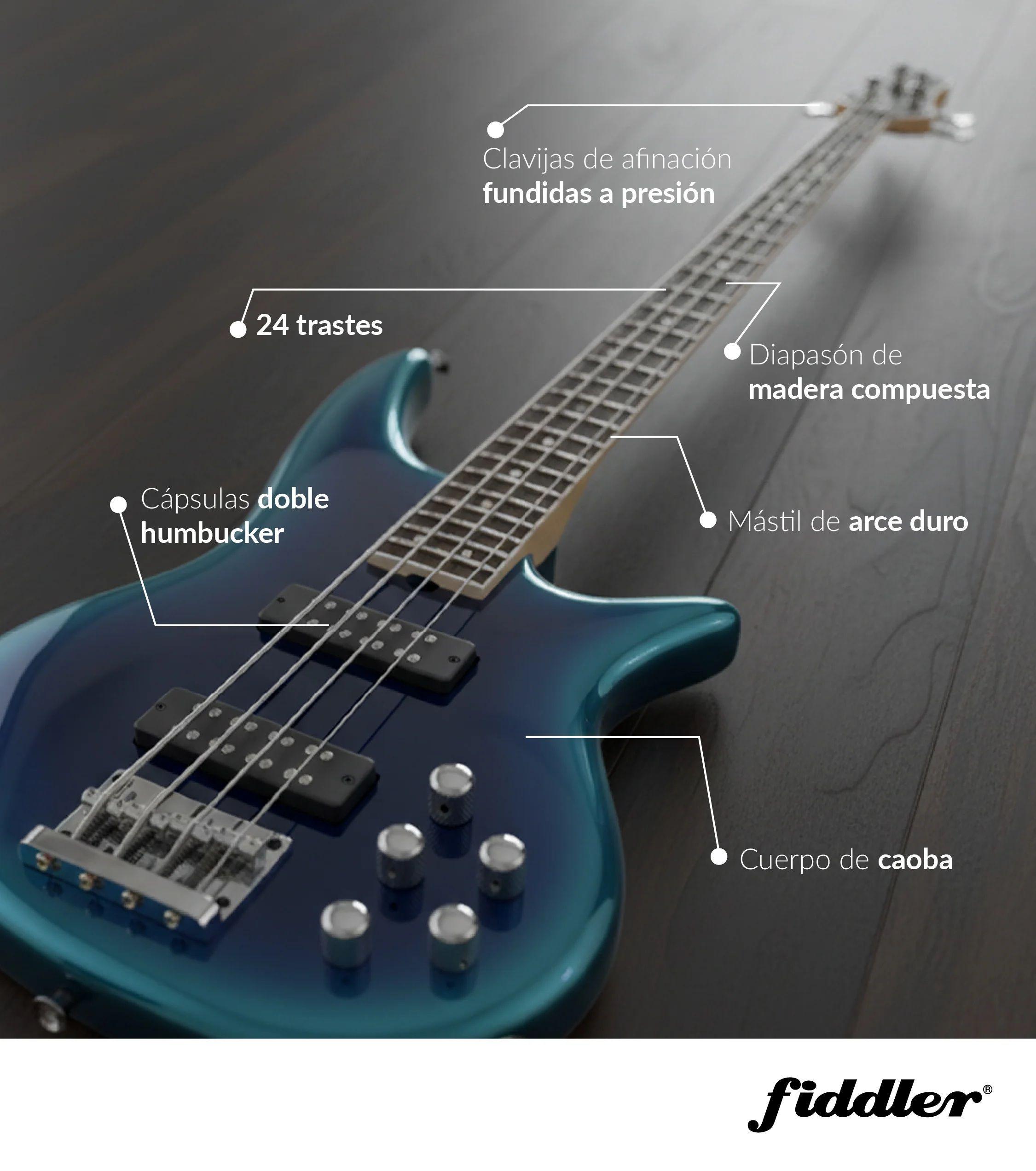 Pack Bajo Electrico Azul Fiddler Amplificador 20w Con Funda y Correa FD TPE4200B-3