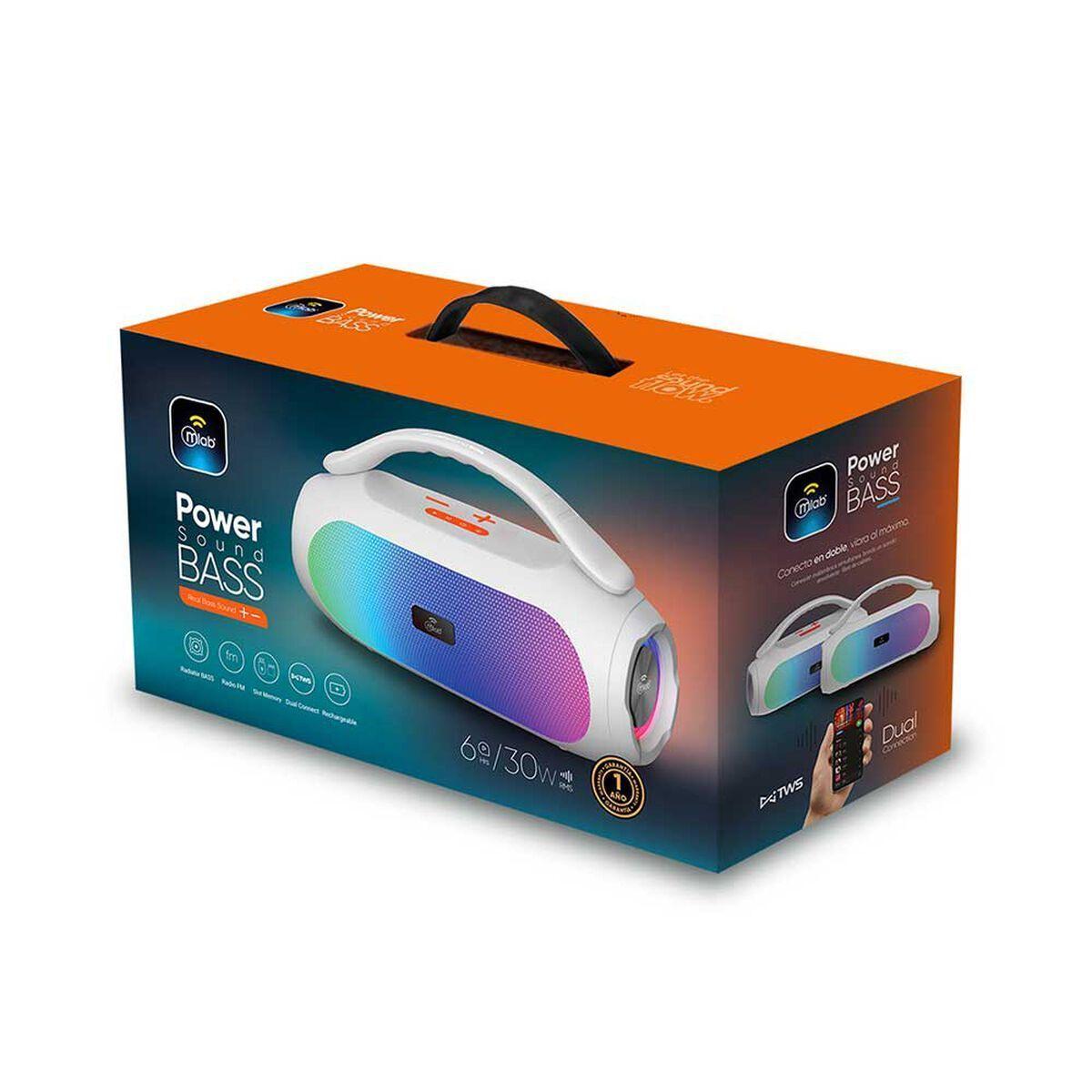 Parlante Portatil Mlab 9683 Power Sound Bass 30w Con Bajos Blanco Recargable-3
