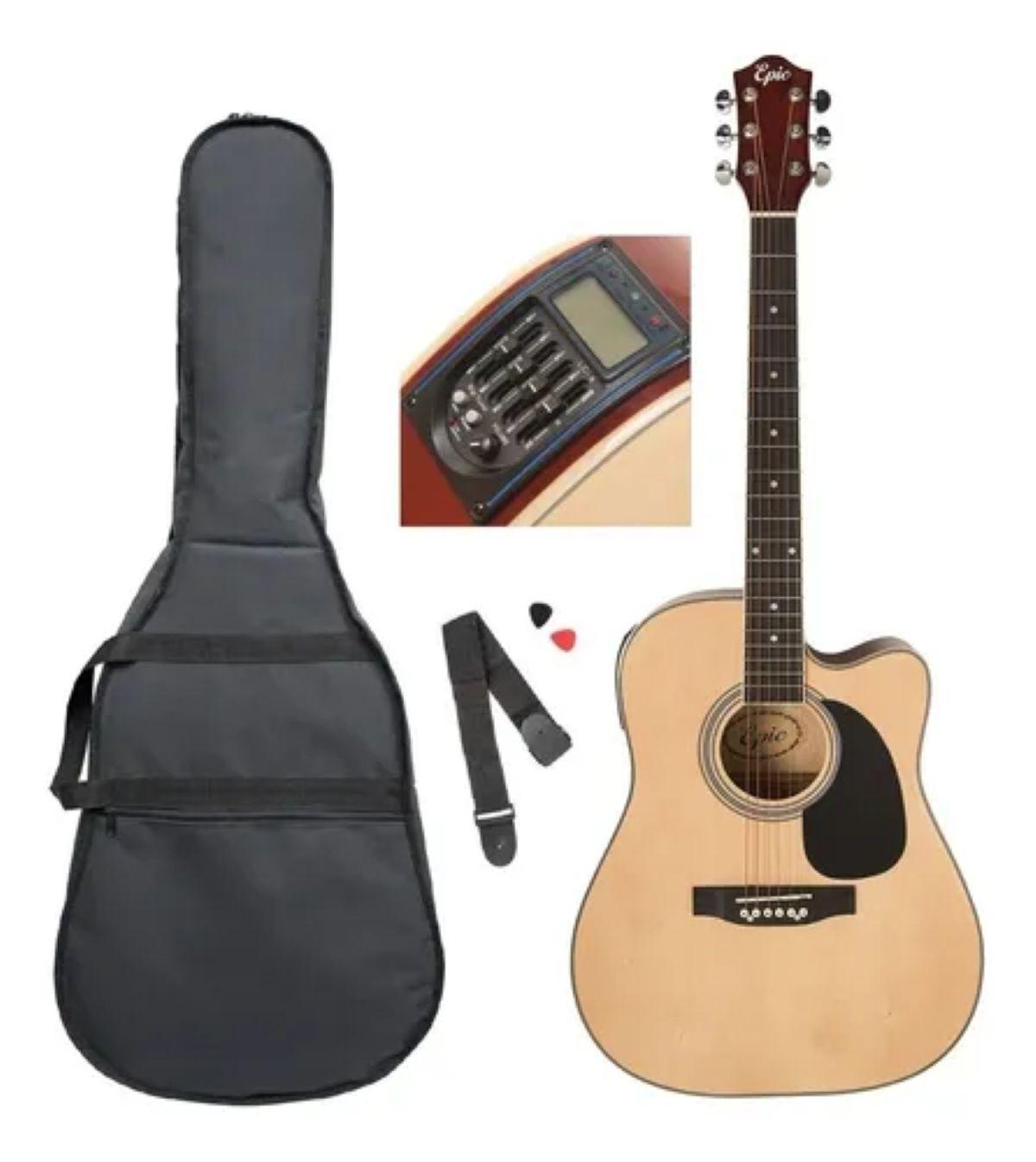 Guitarra Electroacustica Epic 41 Pulgadas Natural Cutaway Con funda y Correa-3