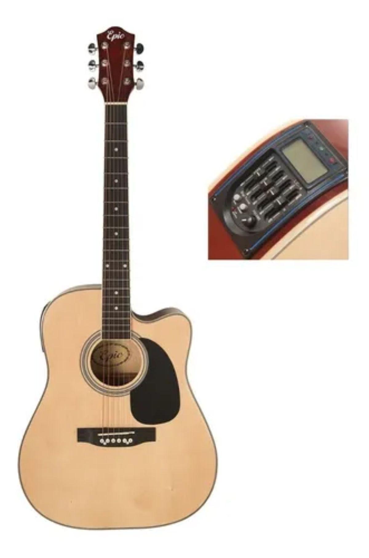 Guitarra Electroacustica Epic 40 Pulgadas Natural Cutaway Con funda Acolchada-3