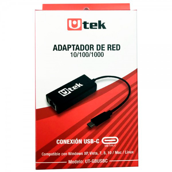 Adaptador USB C A RJ45 Gigabit (10/100/1000) Utek UT-GBUSBC-1
