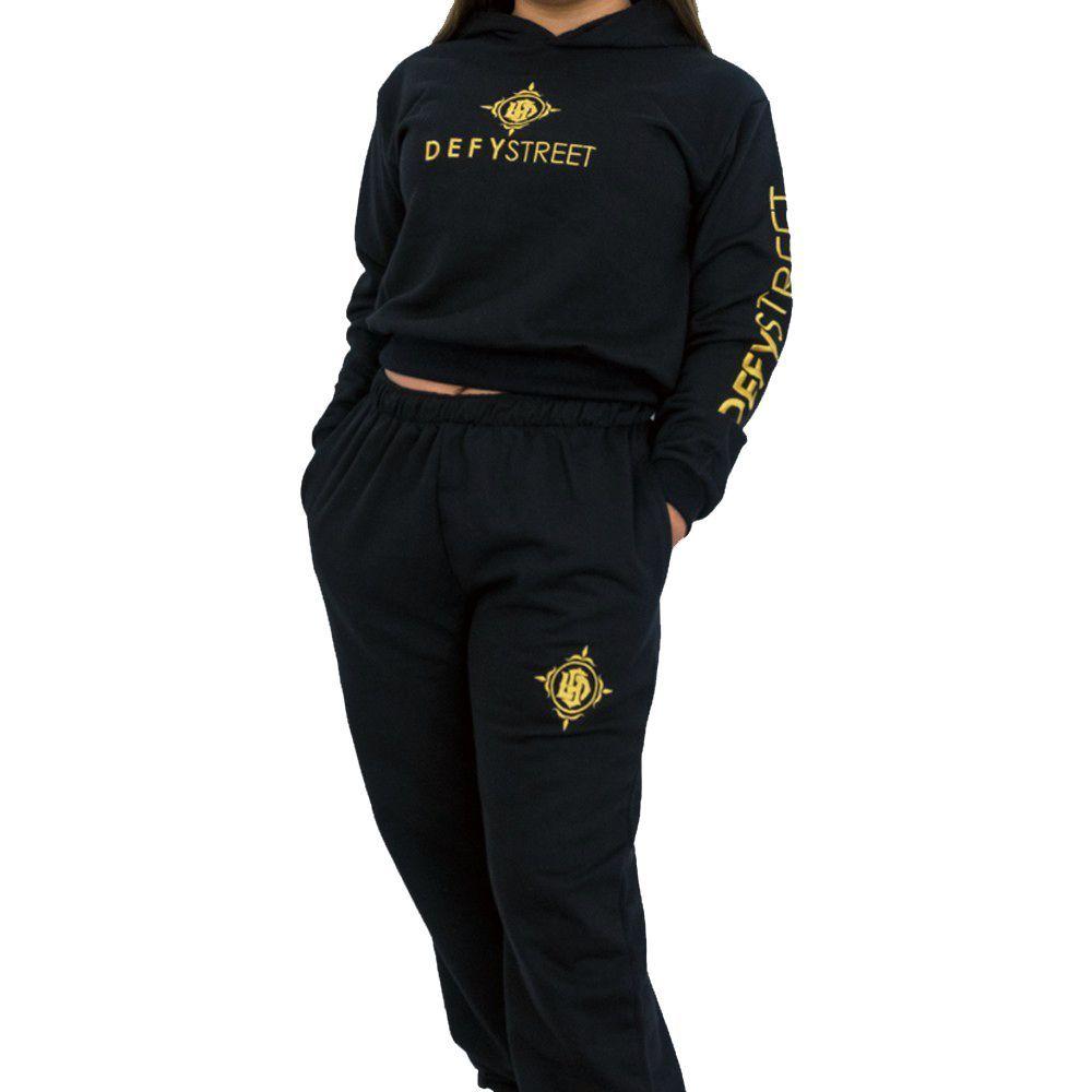 Poleron Crop Negro con capucha -0
