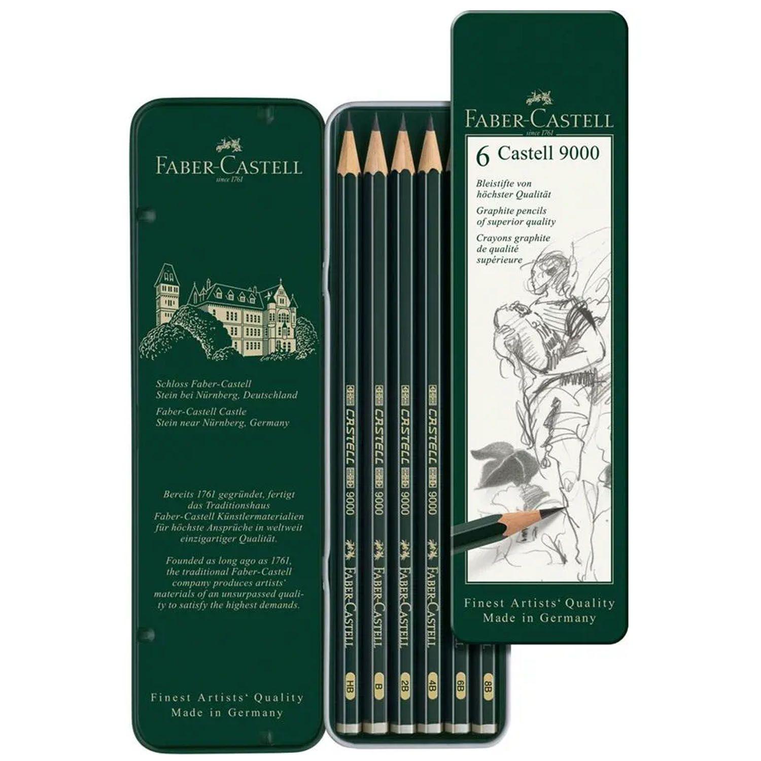 Lápices Grafito Faber-Castell 9000 (HB-8B) 6ud-1