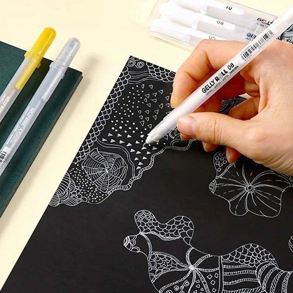 Set lápices gel Gelly Roll 3 Colores (Oro, Plata y Blanco)-2