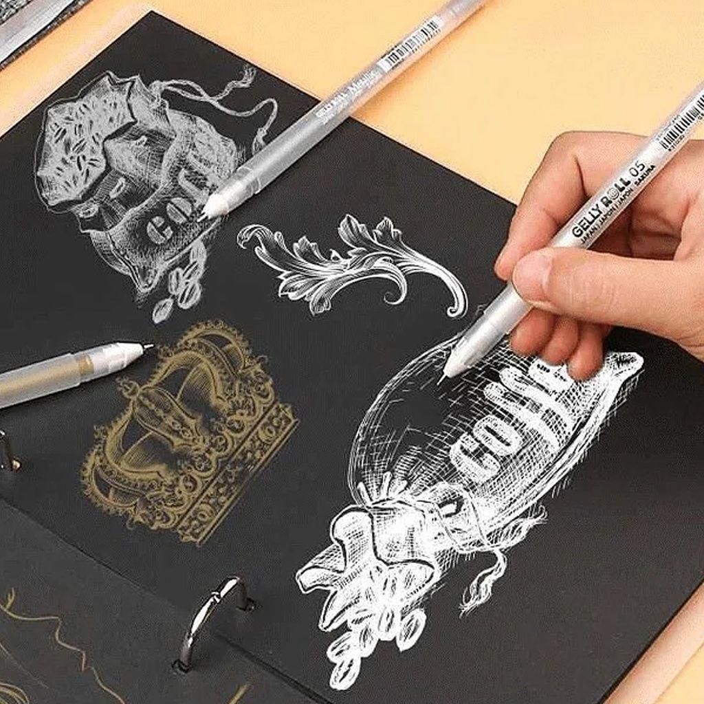 Set lápices gel Gelly Roll 3 Colores (Oro, Plata y Blanco)-3