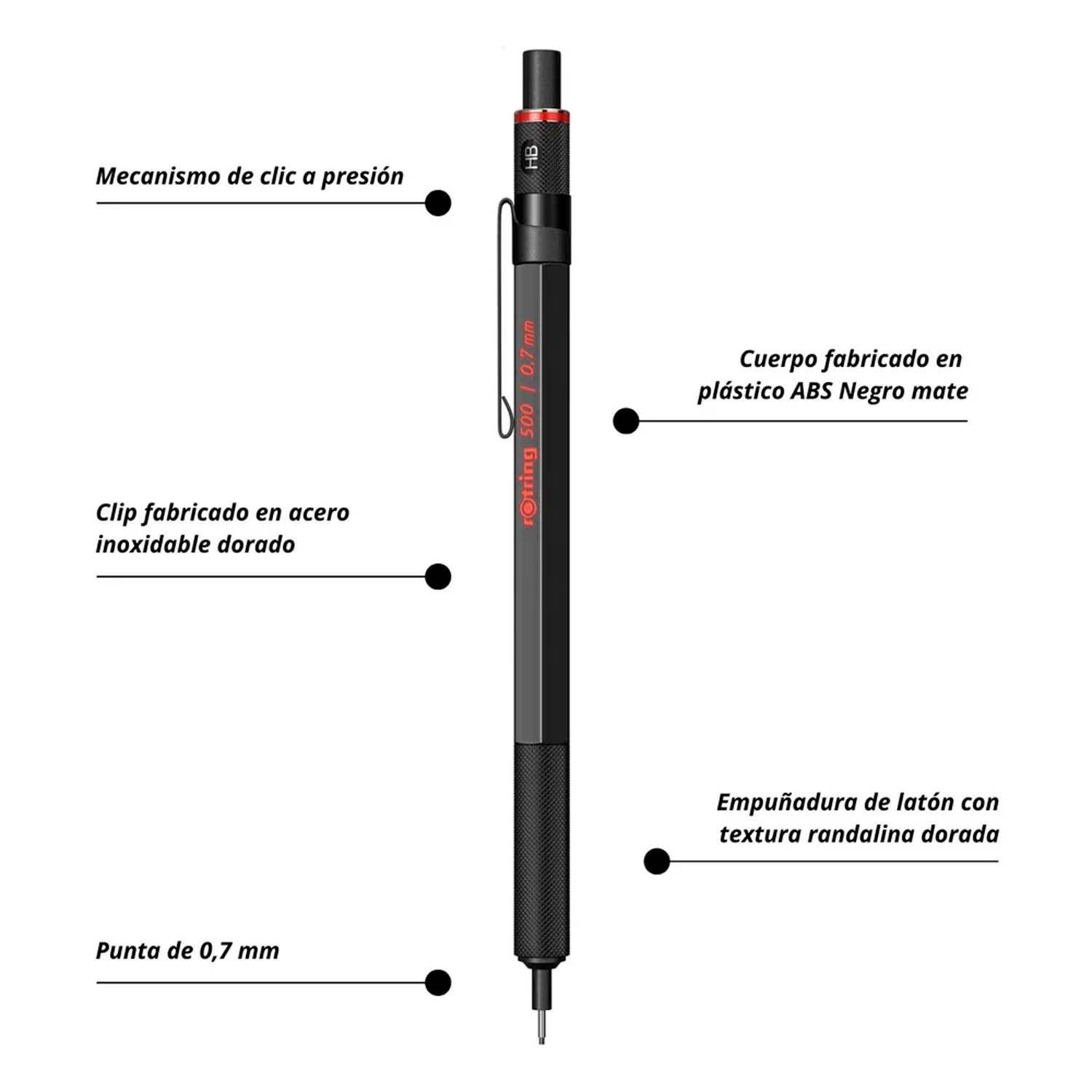 Portamina Rotring 500 Negro 0.7mm-2