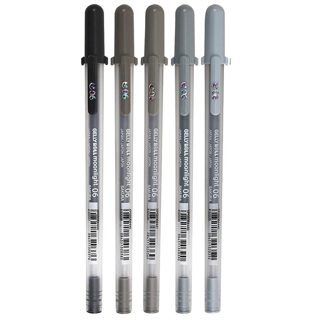 Lápices Gel Gelly Roll  Moonlight 5 Col Grises-2