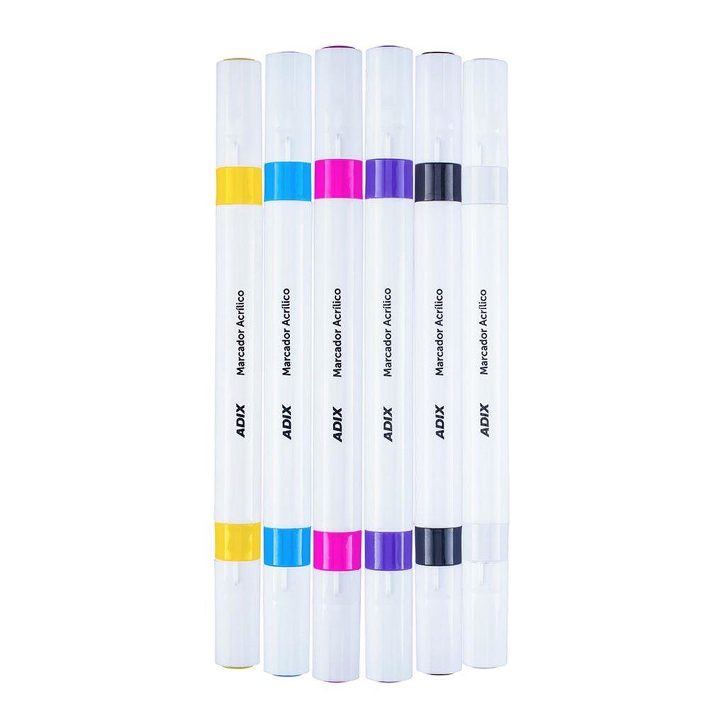 Marcadores Acrílicos Adix Punta Brush/Fina 6 Colores-3