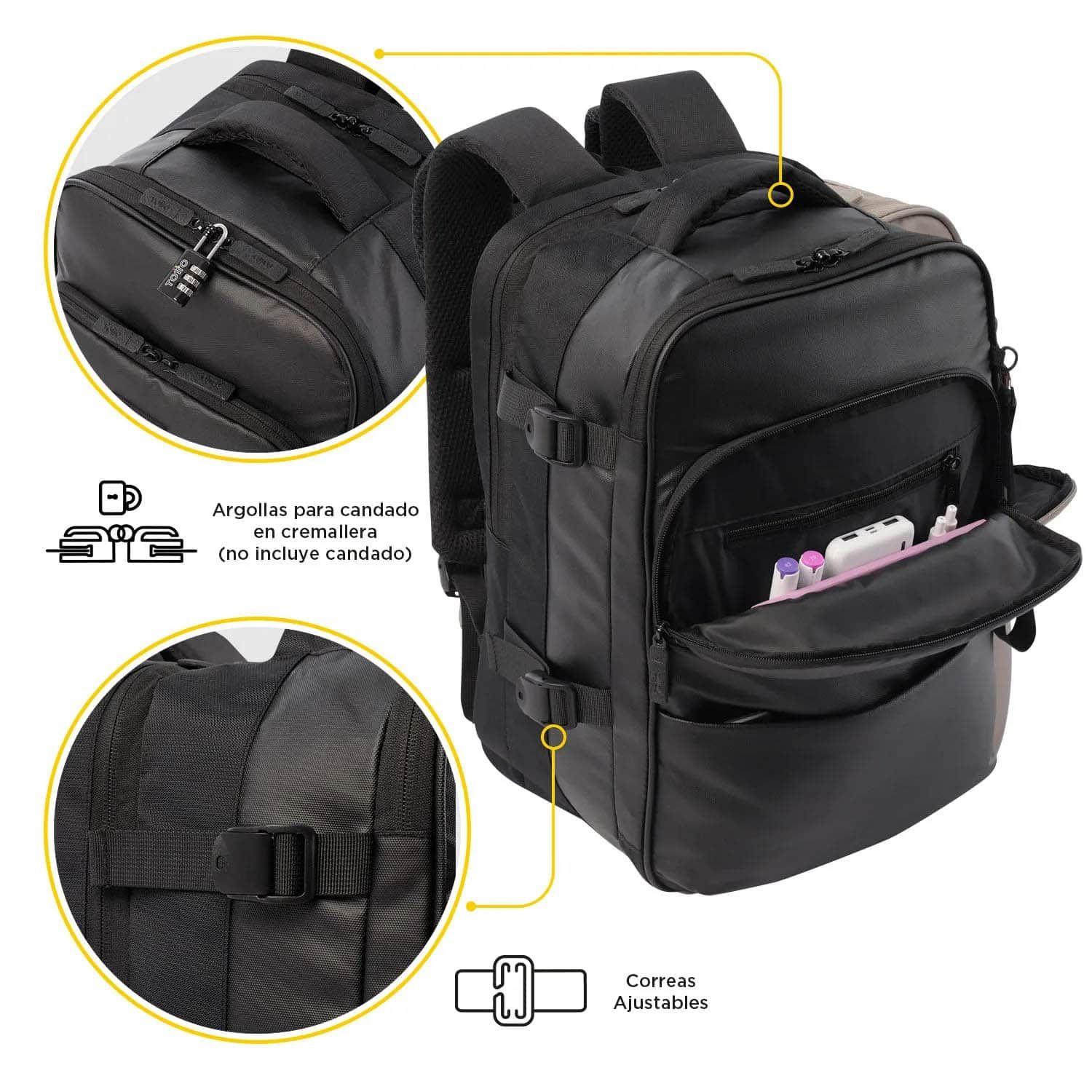 Mochila de Viaje Totto Mediana Trip Negra-4