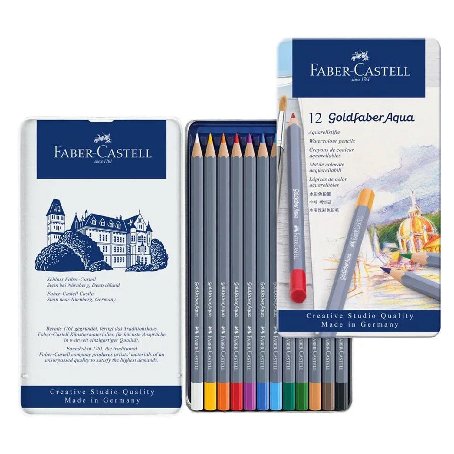 Lápices Acuarelables Faber-Castell Goldfaber Aqua 12 Colores-2