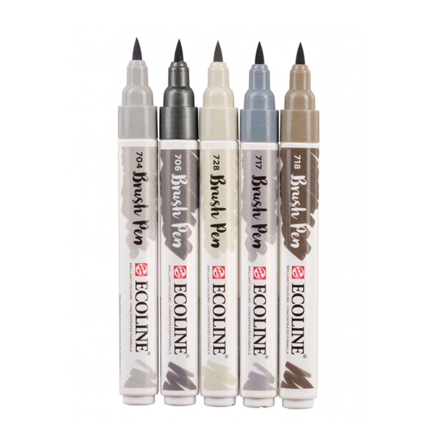 Set Plumones Punta Pincel Ecoline (5 Colores Grises)-2