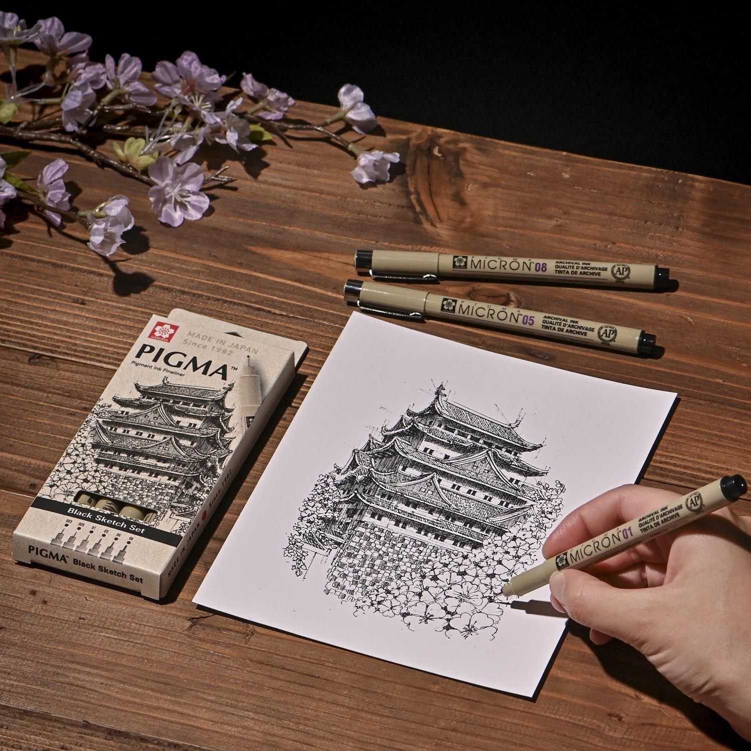 Set de Tiralínea Pigma Micron Sakura Negro 6 Grosores-2
