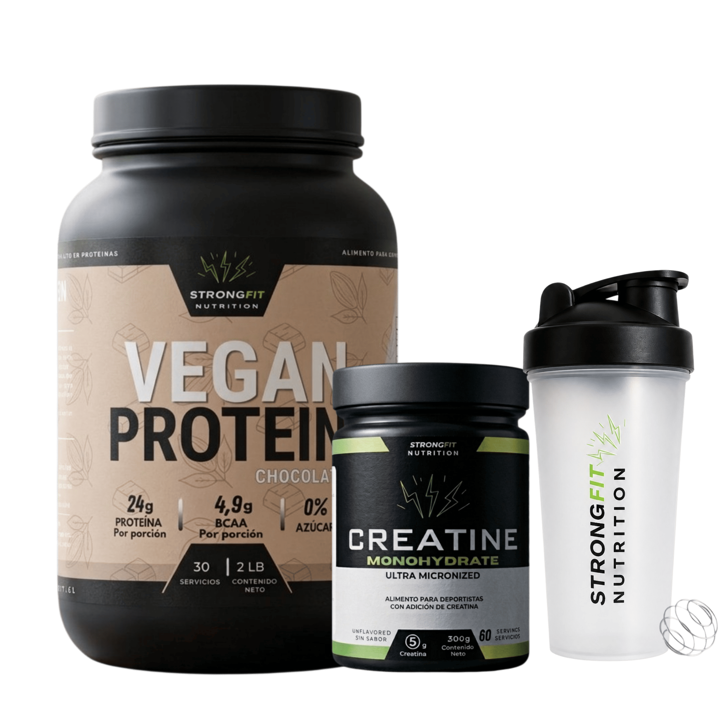 Pack Proteina Vegetal Creatina 300g Shaker regalo Strongfit-1