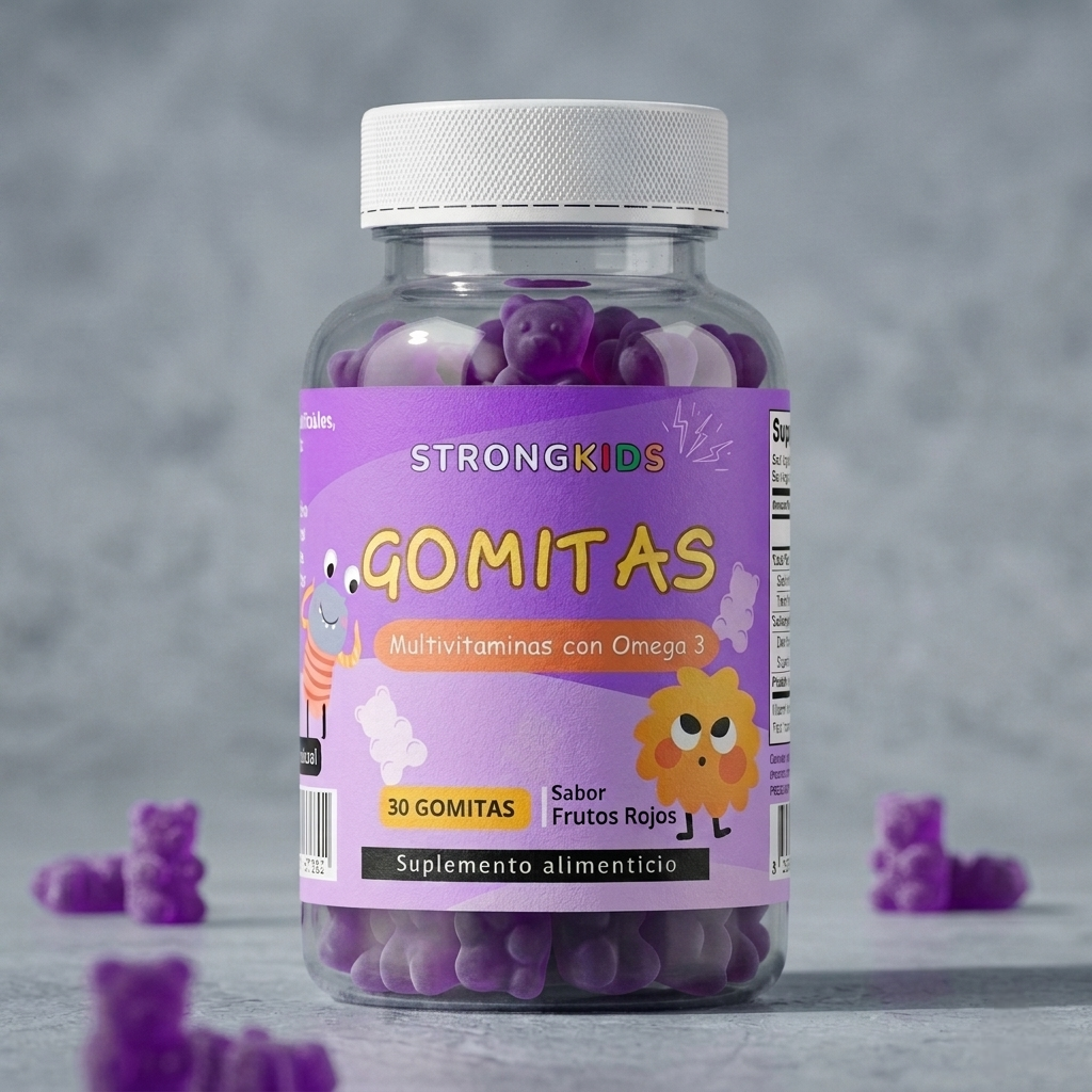 Gomitas Multivitaminicas Niños Con Omega3 Strongkids Frutos Rojos-2