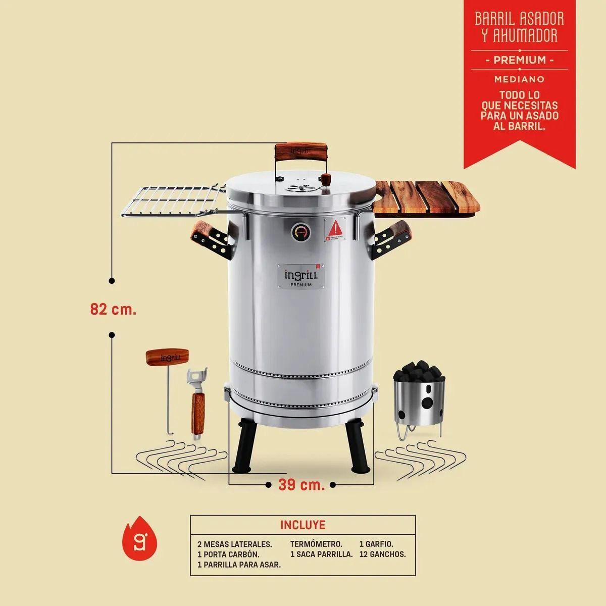 Barril Parrilla Ahumador y Asador Ingrill Mediano Premium Plateado-4