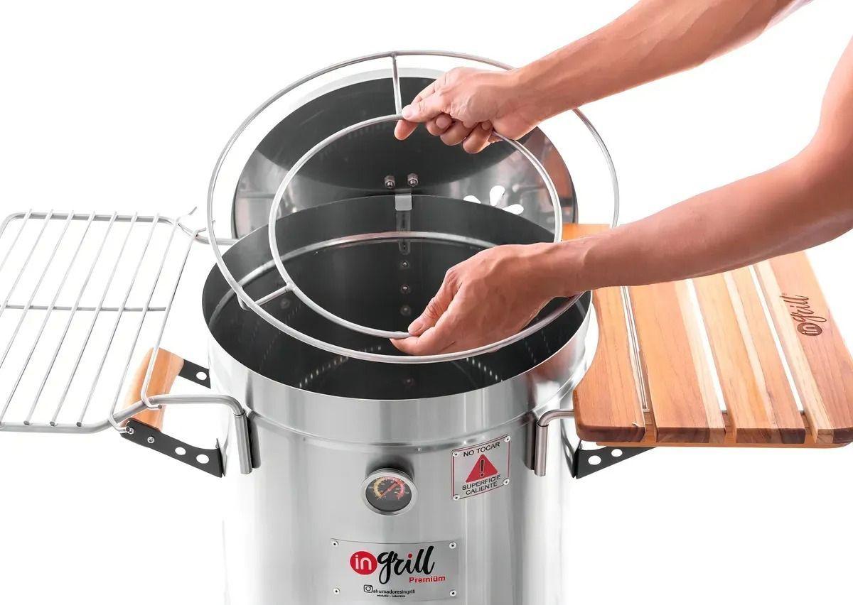 Barril Parrilla Ahumador y Asador Ingrill Grande Premium Plateado-3