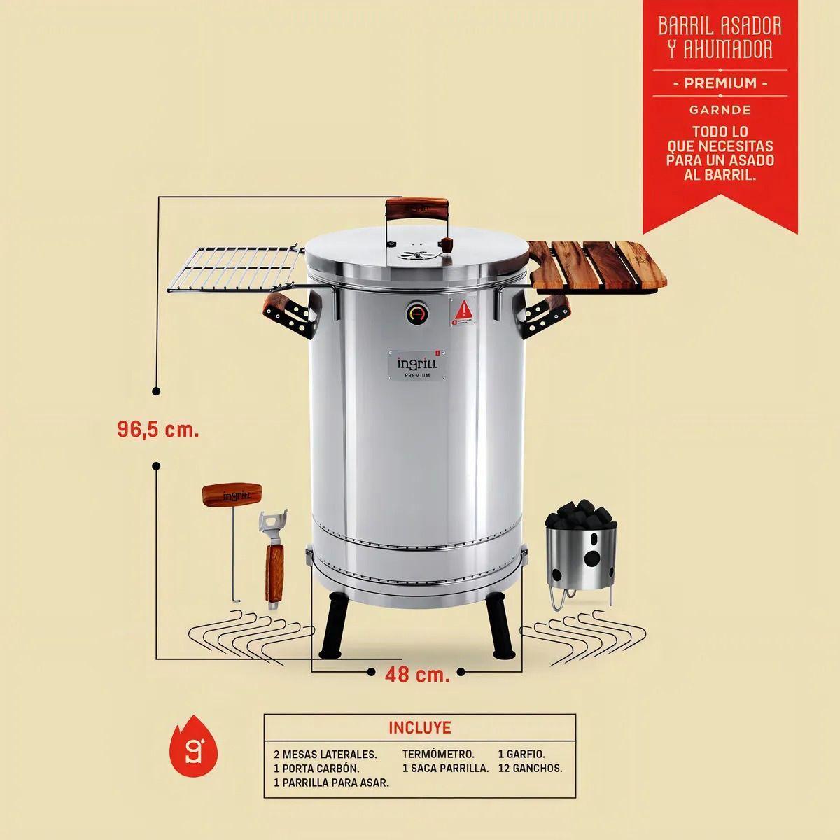 Barril Parrilla Ahumador y Asador Ingrill Grande Premium Plateado-5