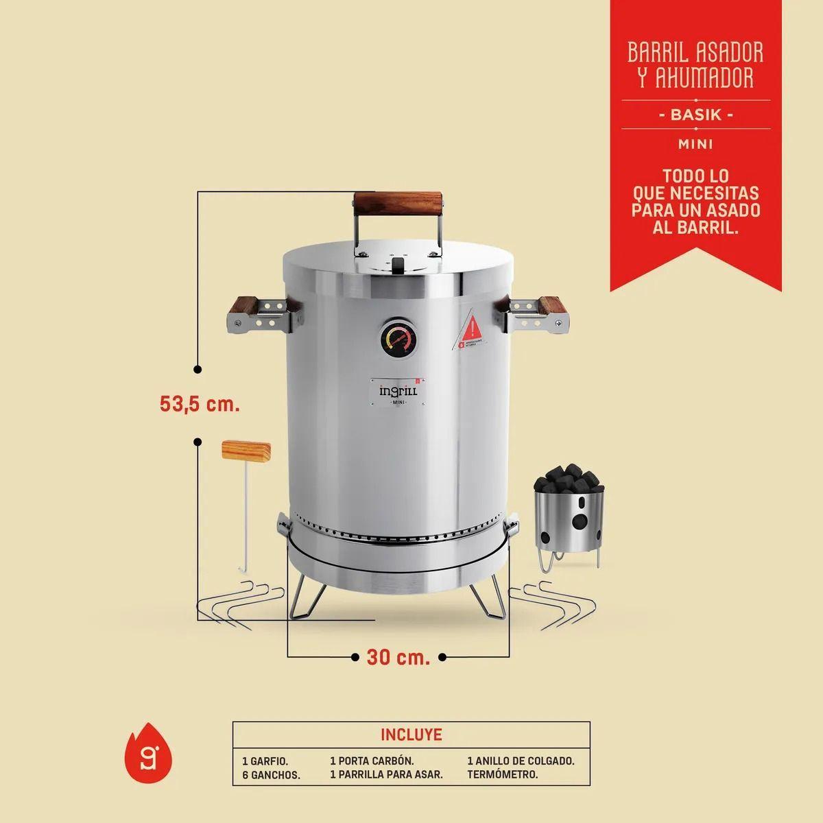 Barril Parrilla Ahumador y Asador Ingrill Mini Basik Plateado-9
