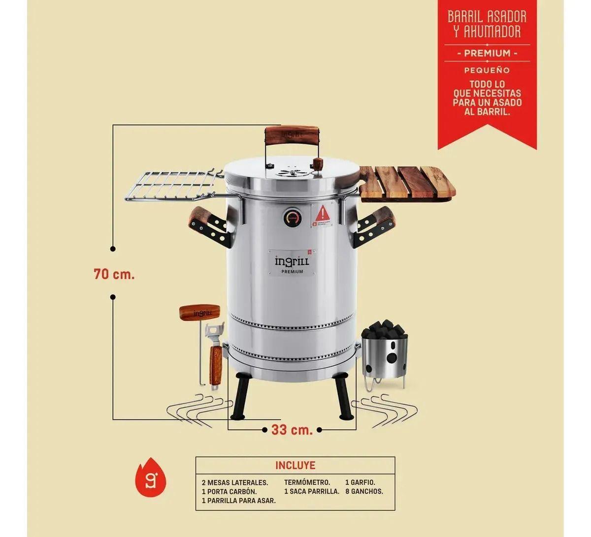 Barril Parrilla Ahumador y Asador Ingrill Pequeño Premium Plateado-8