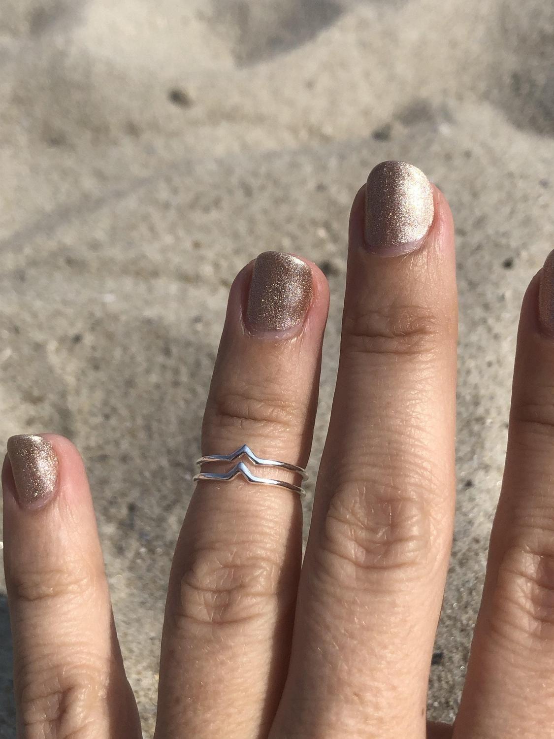 Anillo midi doble V plata-4