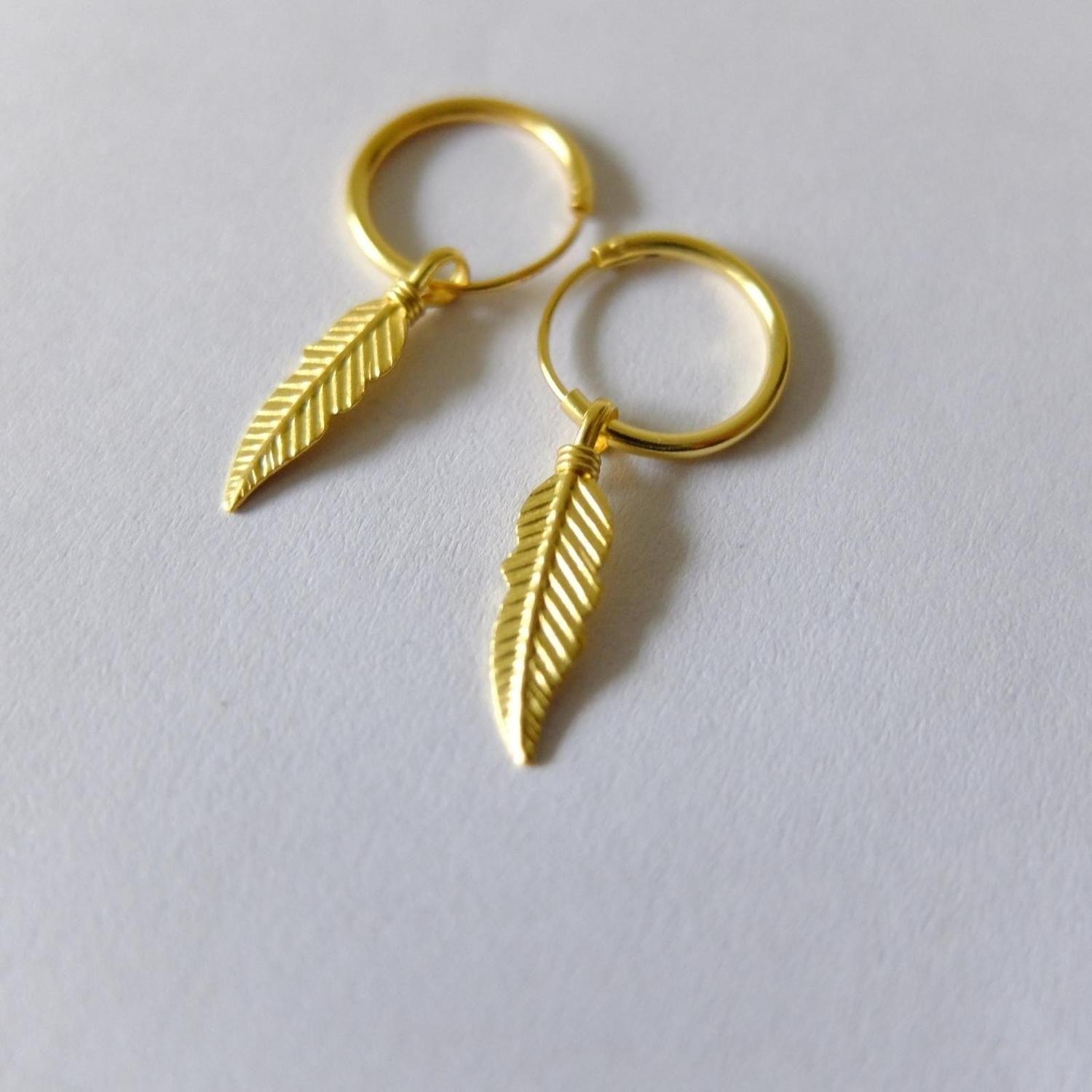 Aros Argolla Pluma Colgante Gold-4