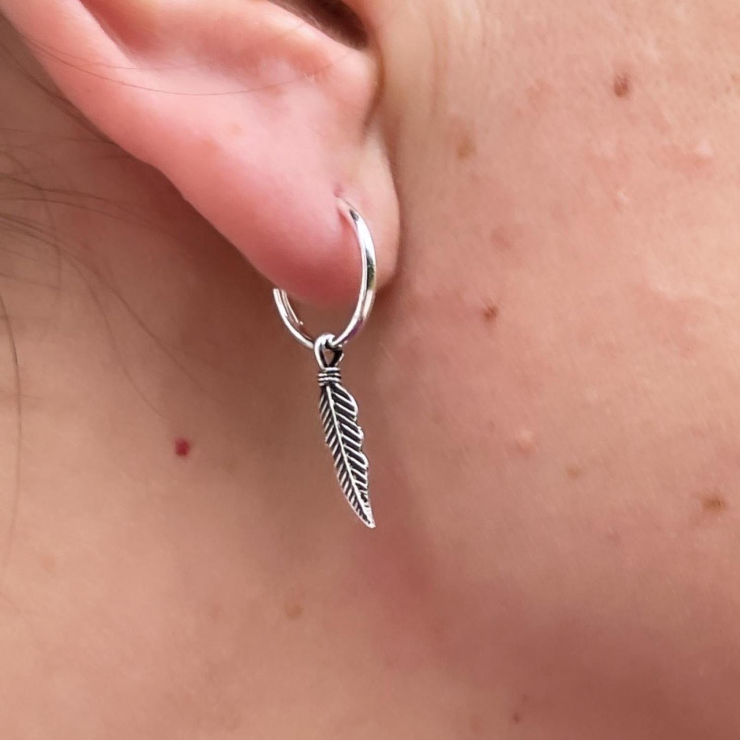 Aros Argolla Pluma Colgante Silver-1