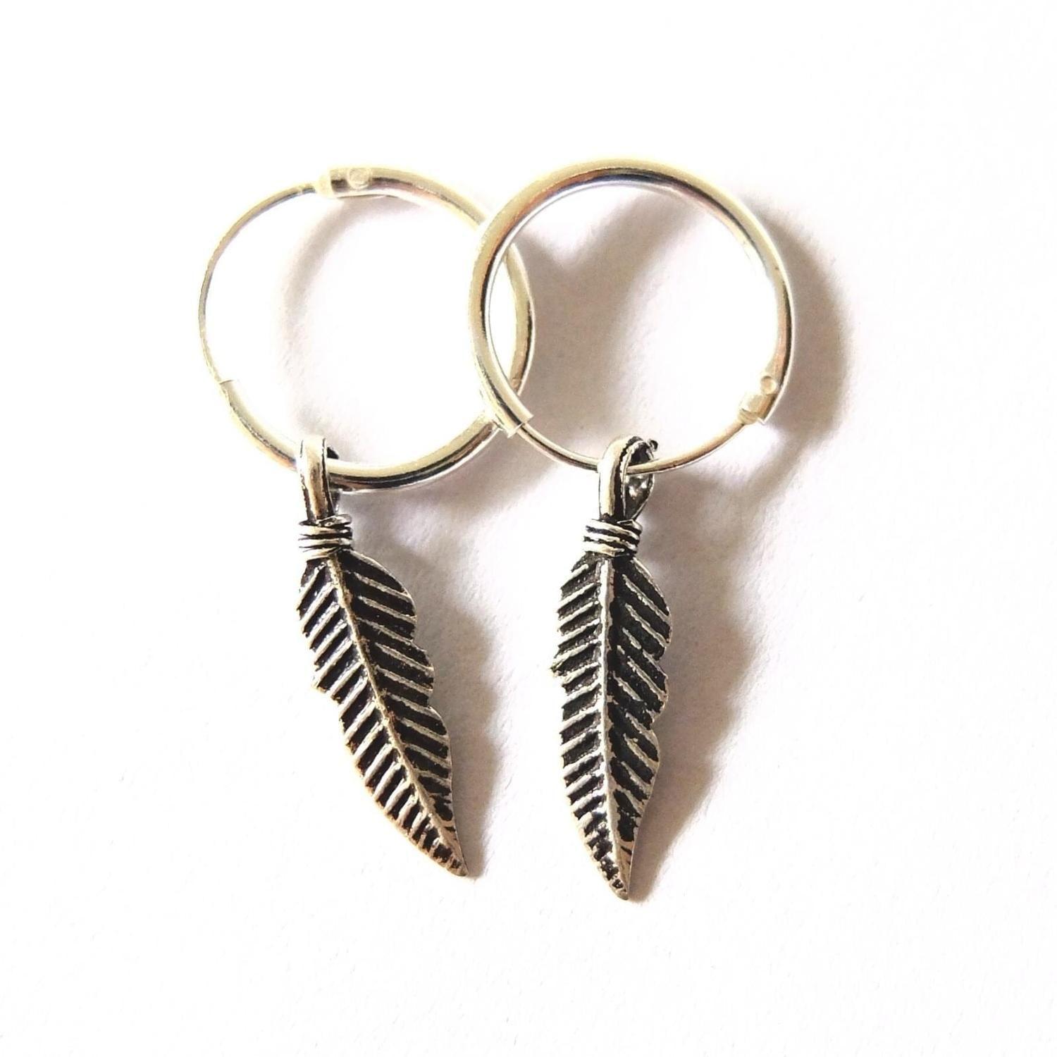 Aros Argolla Pluma Colgante Silver-5