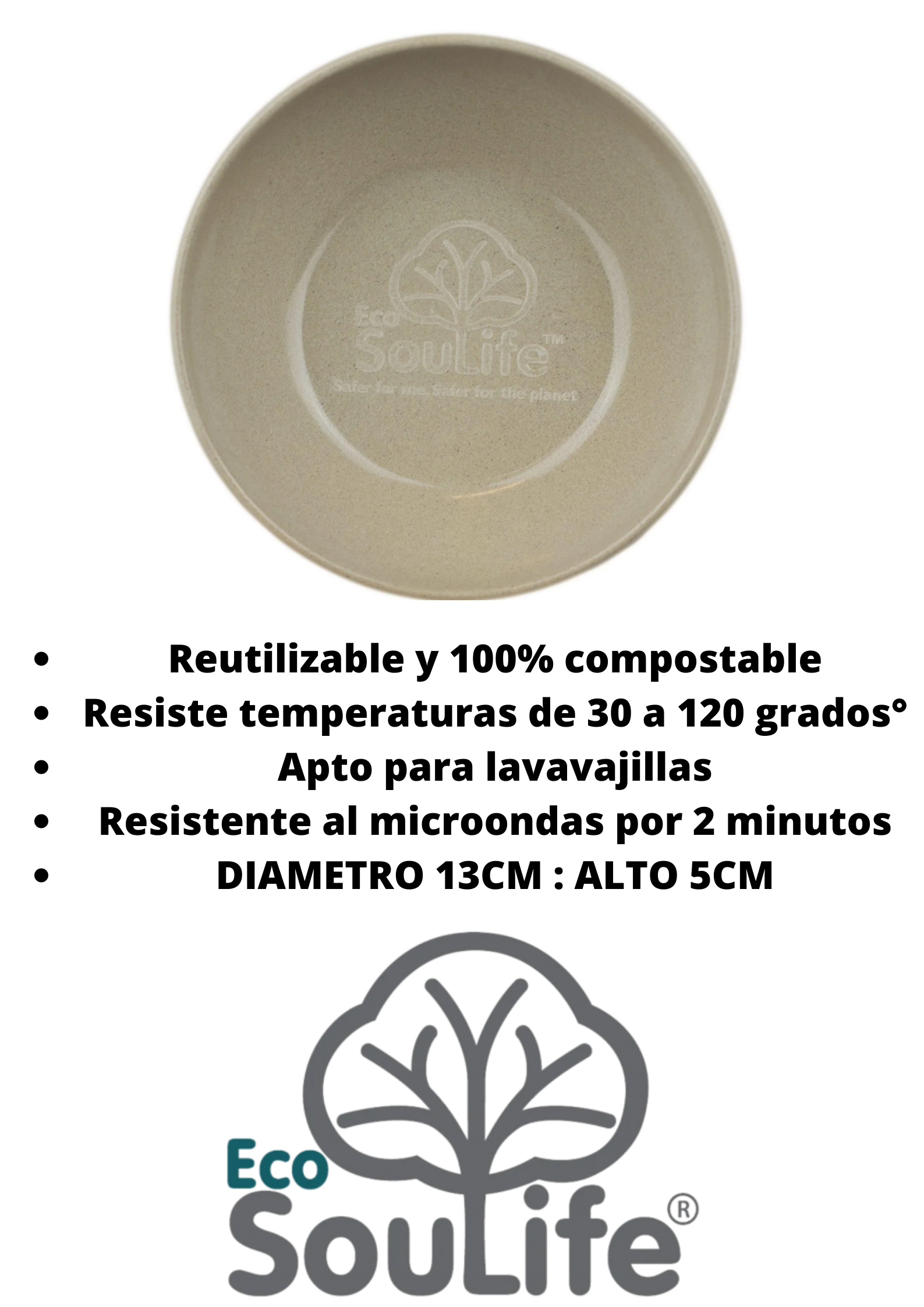  Bowl Ecológico diametro 13.3 cm,Color Natural, Cáscara De Arroz-2