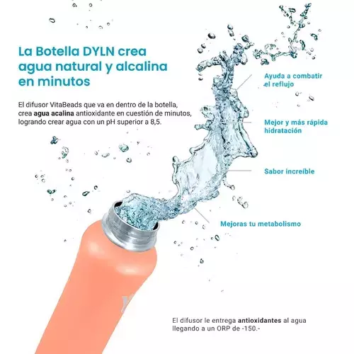 Botella Insulada de Agua Alcalina 621ml Coral Dyln-3