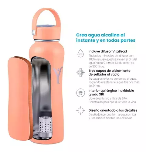 Botella Insulada de Agua Alcalina 621ml Coral Dyln-2