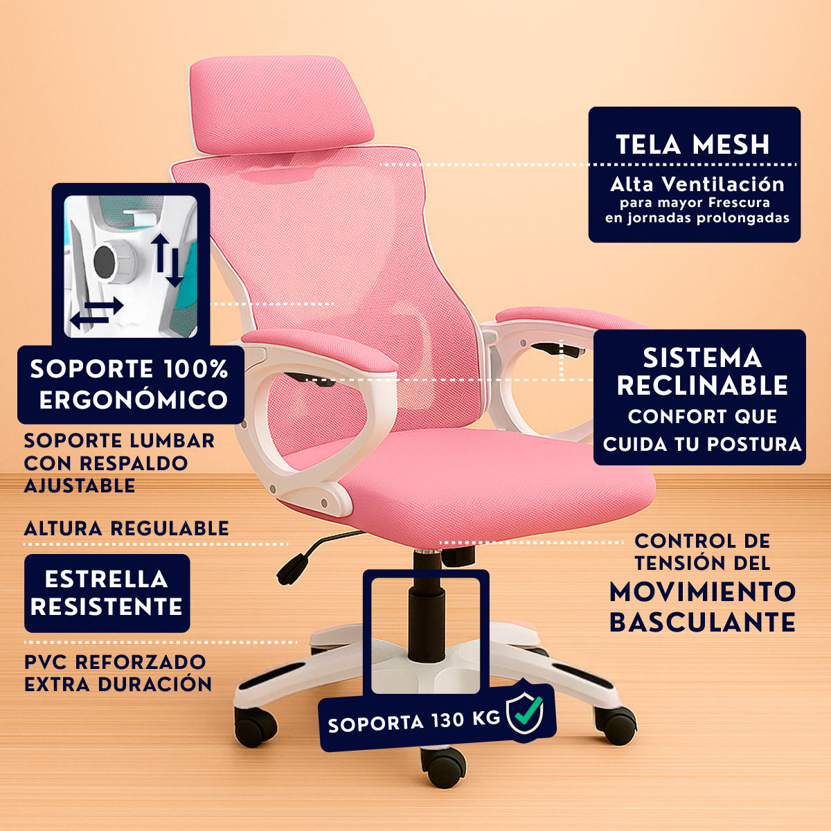 Silla Oficina Escritorio Regulable Ergonomica Apoyacabeza Rd-2
