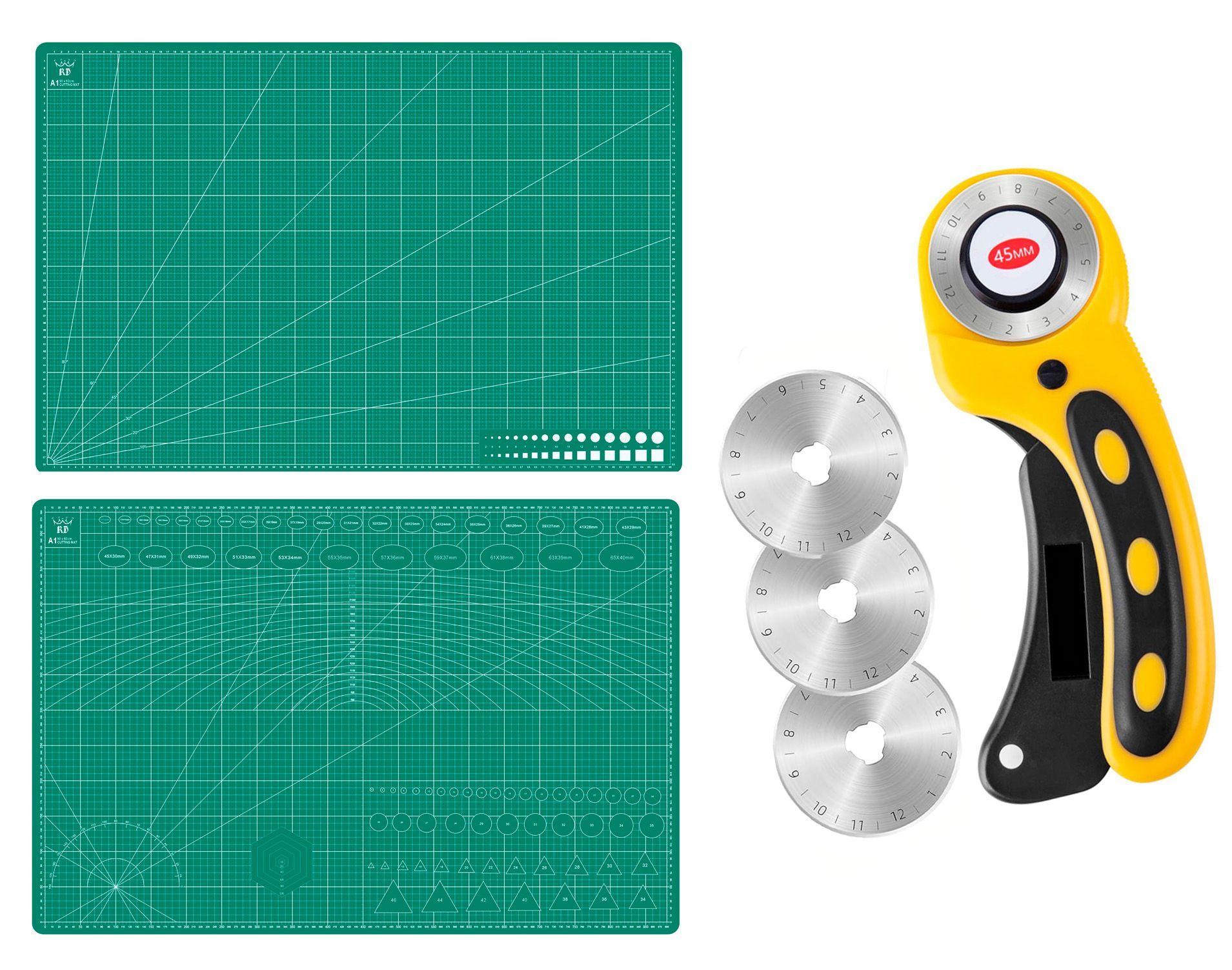 Base Tabla Corte A1 60x90cm + Cutter Rotativo + 3 Cuchillas-0