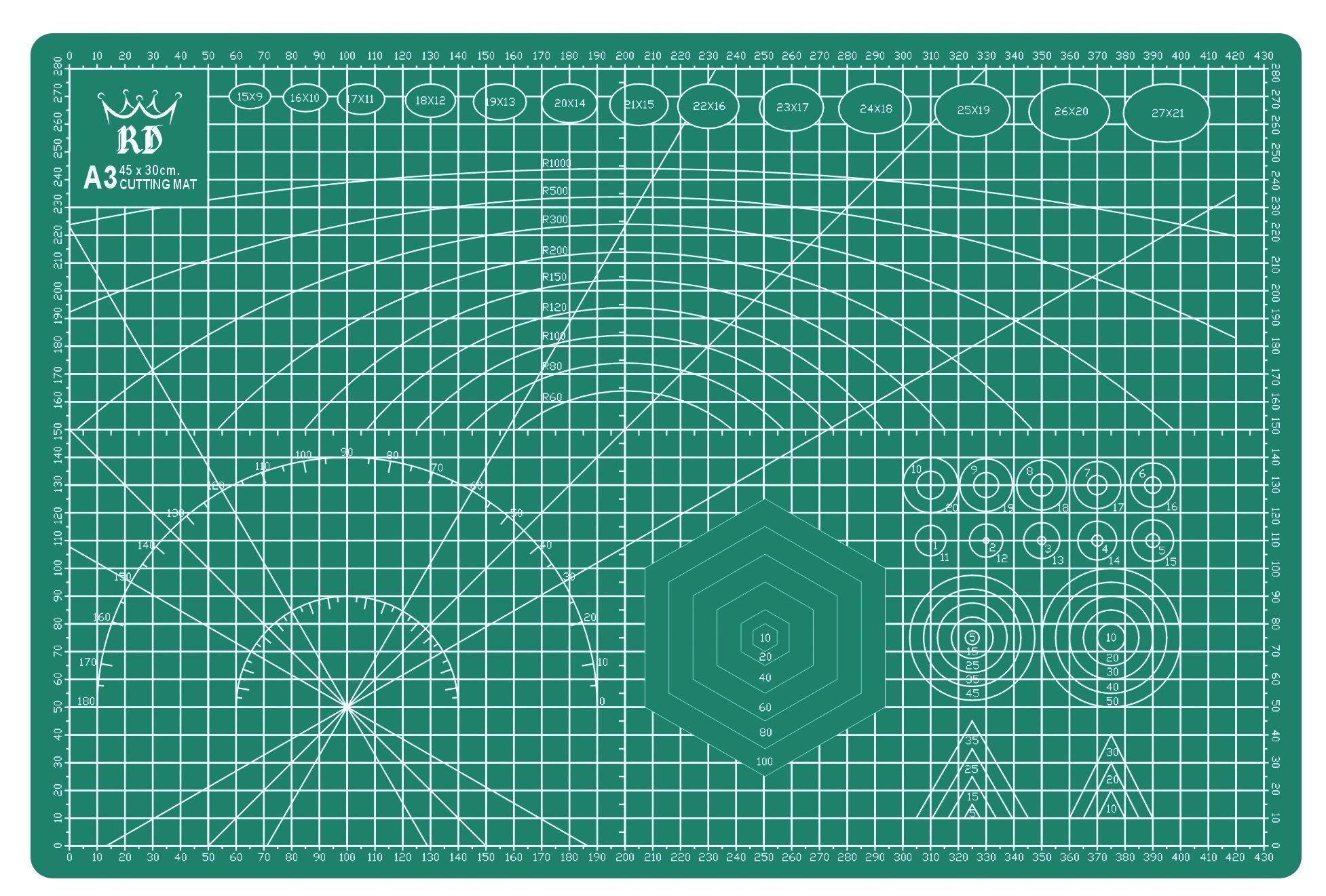 Base Tabla Corte A3 30x45cm + Regla 40cm+ Rotativo + Bisturi-1