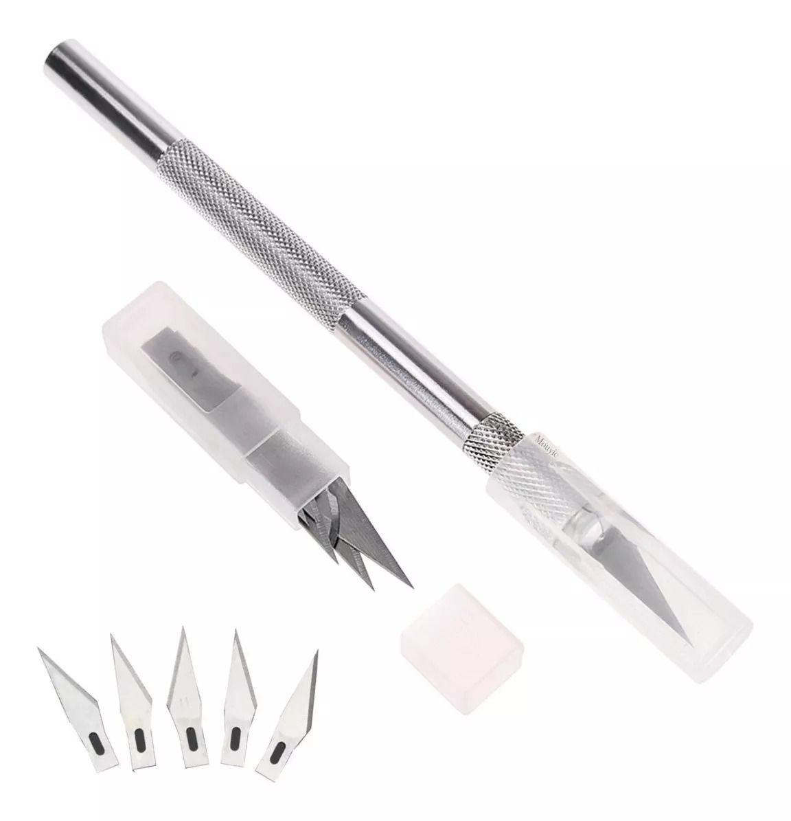 Cutter Bisturi Trincheta Metal Set + 10 Cuchillas + Capuchon-3