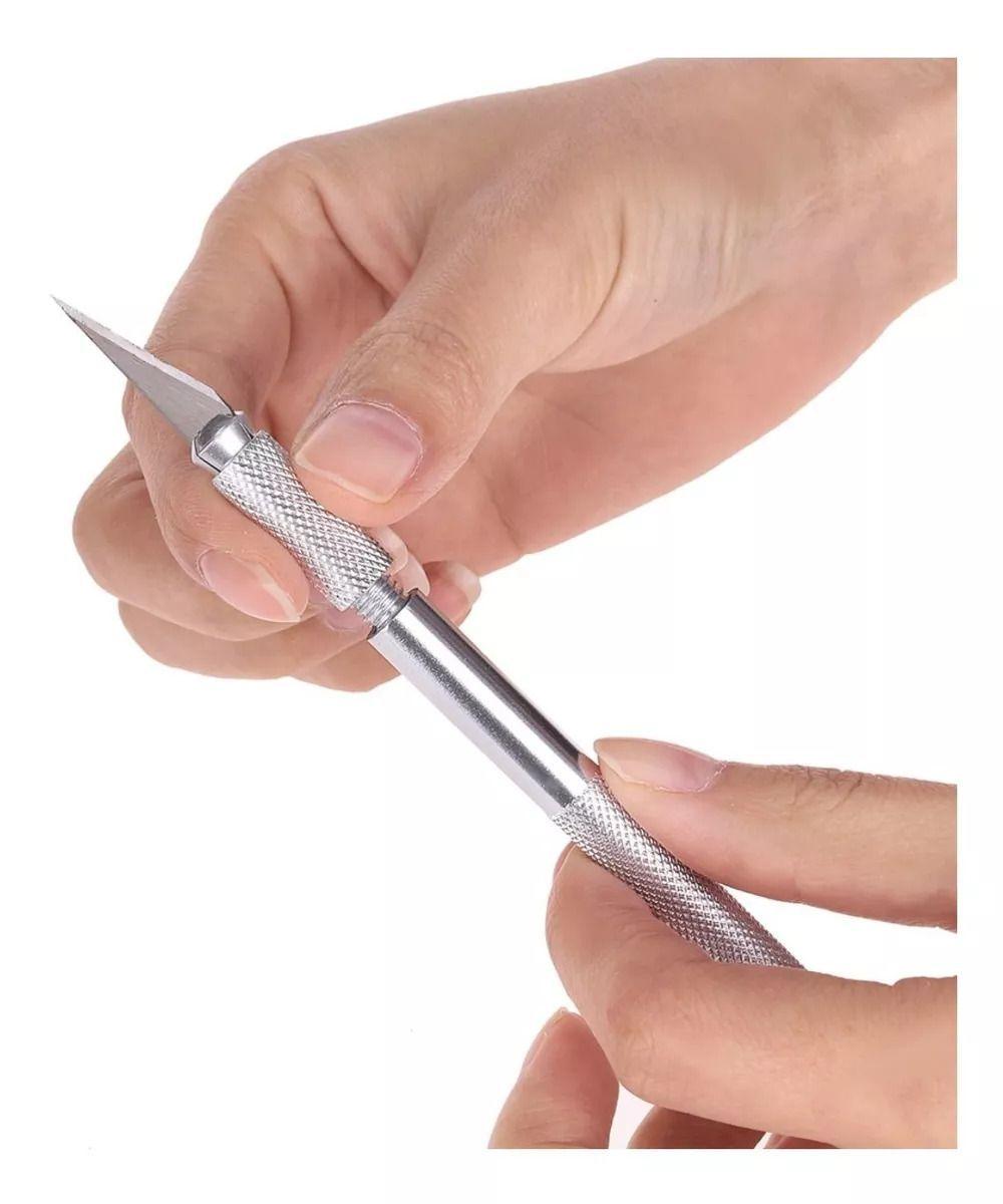 Cutter Bisturi Trincheta Metal Set + 10 Cuchillas + Capuchon-4
