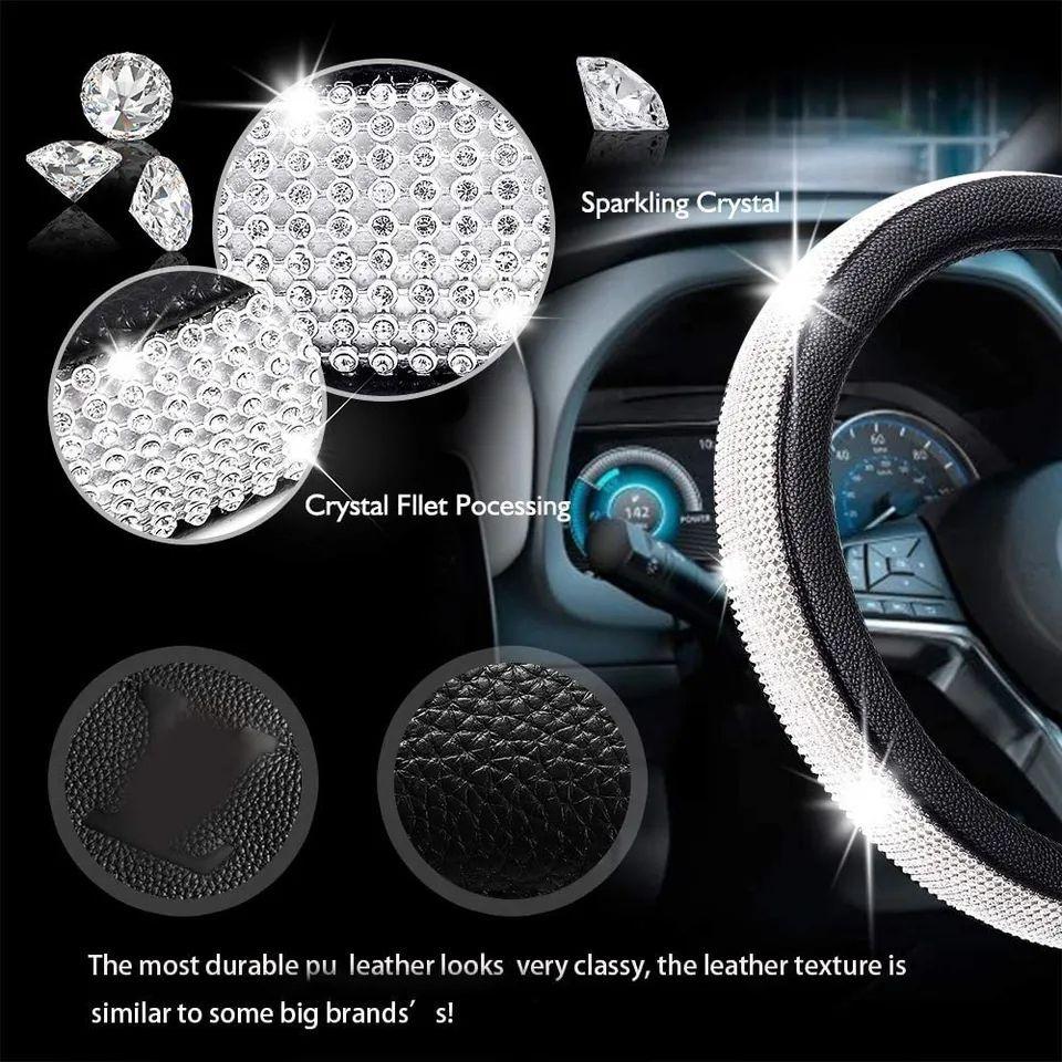 Cubre volante negro diamantes sintéticos plateados -3