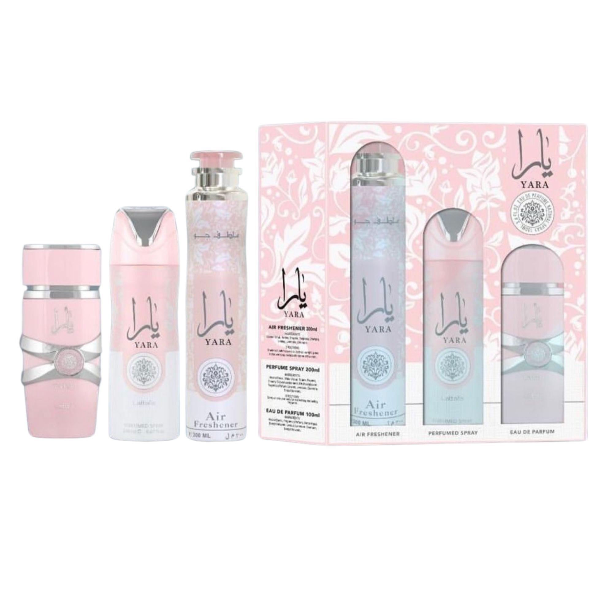 Perfume en Estuche Yara Lattafa Edp 100ML+200ML Perfume Spray + 300ML Air Freshener Mujer.-0