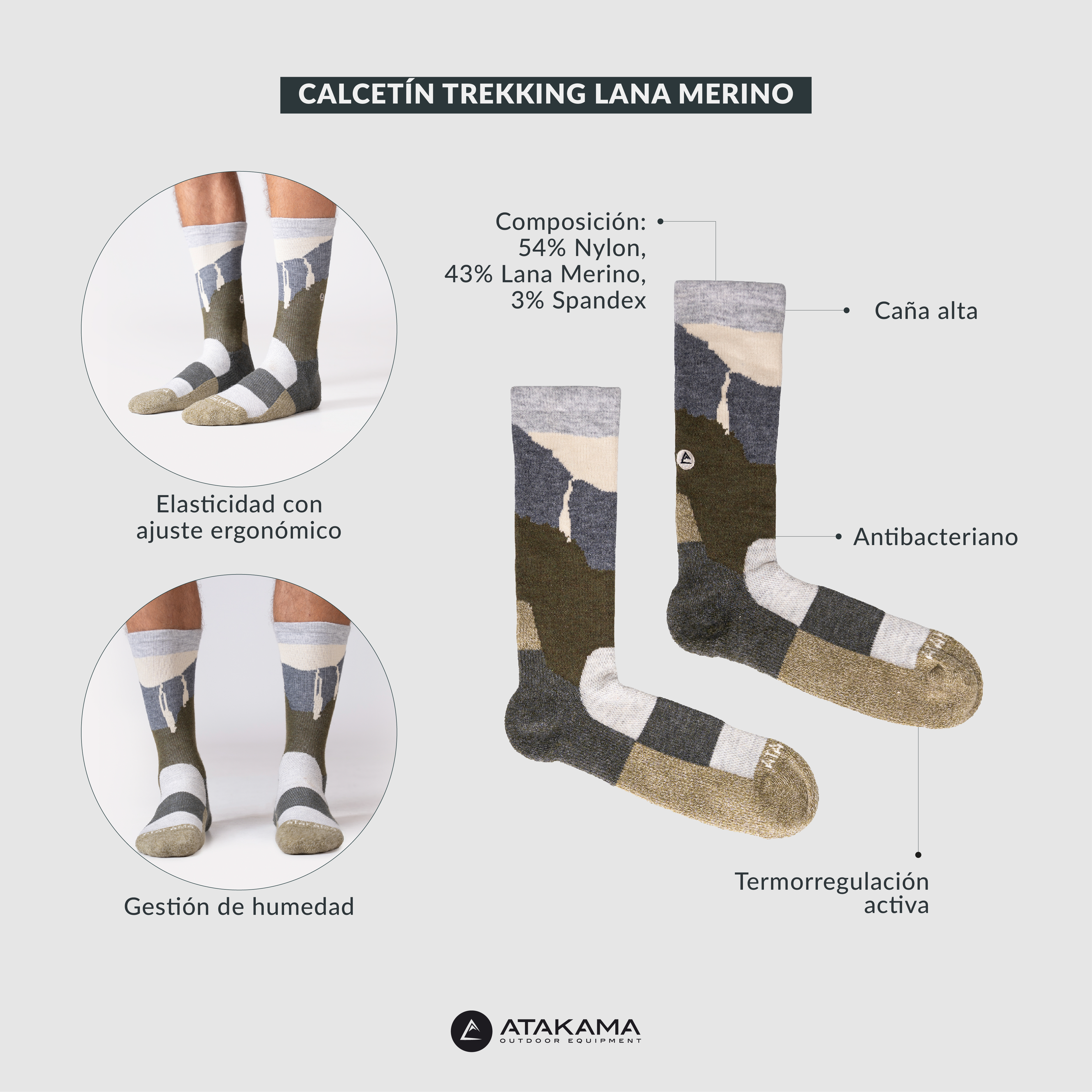 Calcetín Trekking Queulat Lana Merino Alto Atakama Outdoor-5