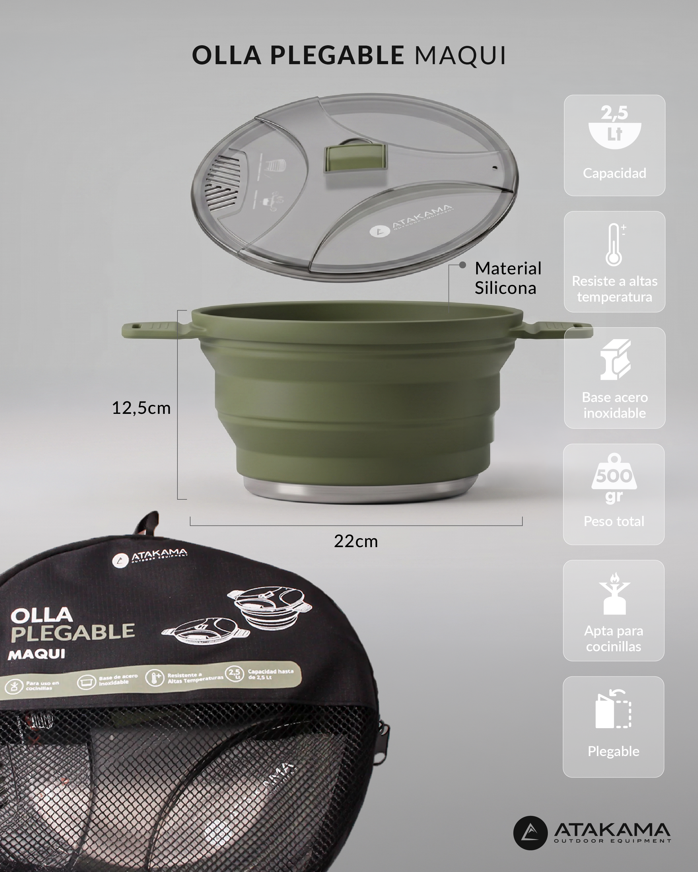 Olla Plegable Maqui 2.5 Lt Camping/trekking Atakama Outdoor-4