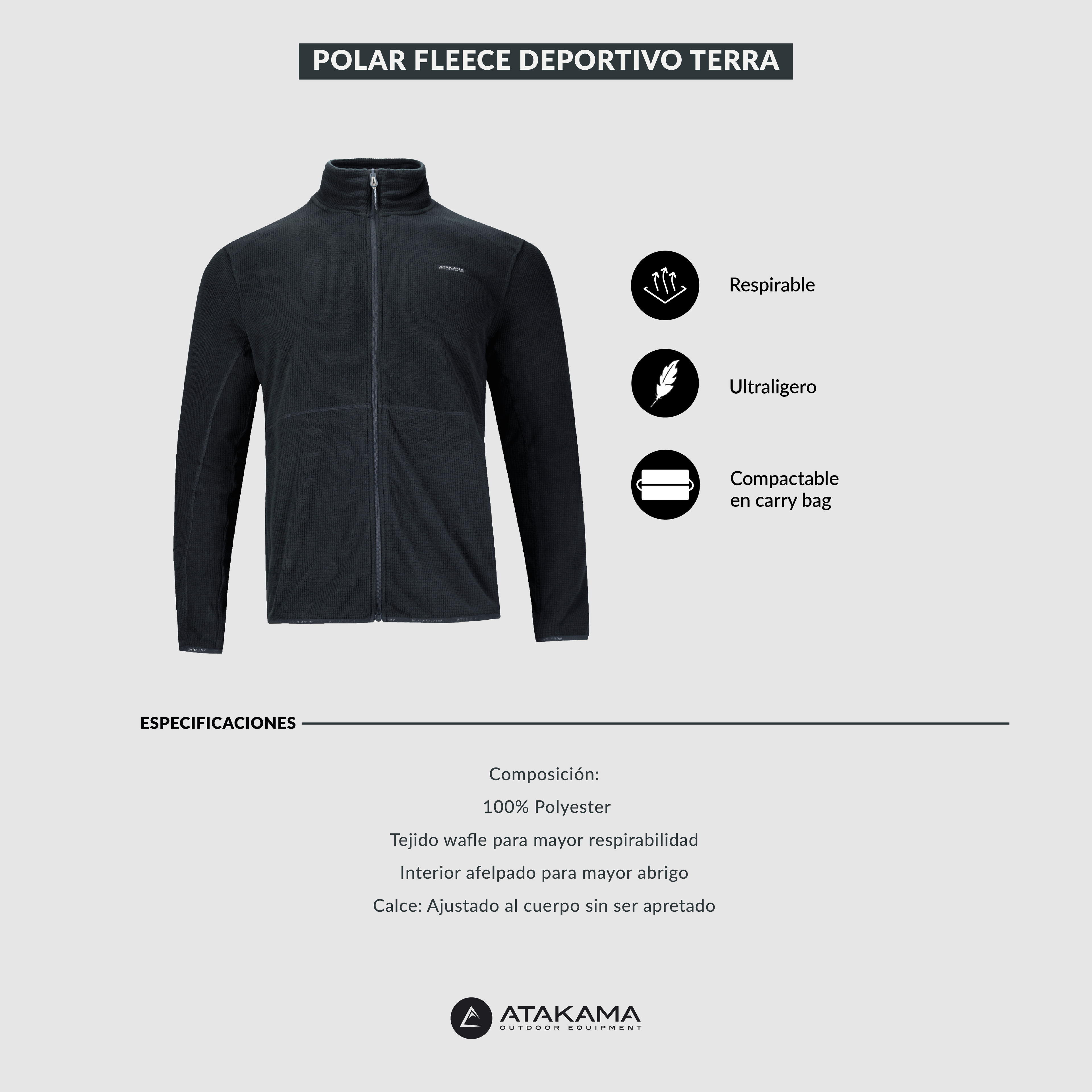 Polar Fleece Deportivo Hombre Terra Full Zip Negro Atakama Outdoor-6