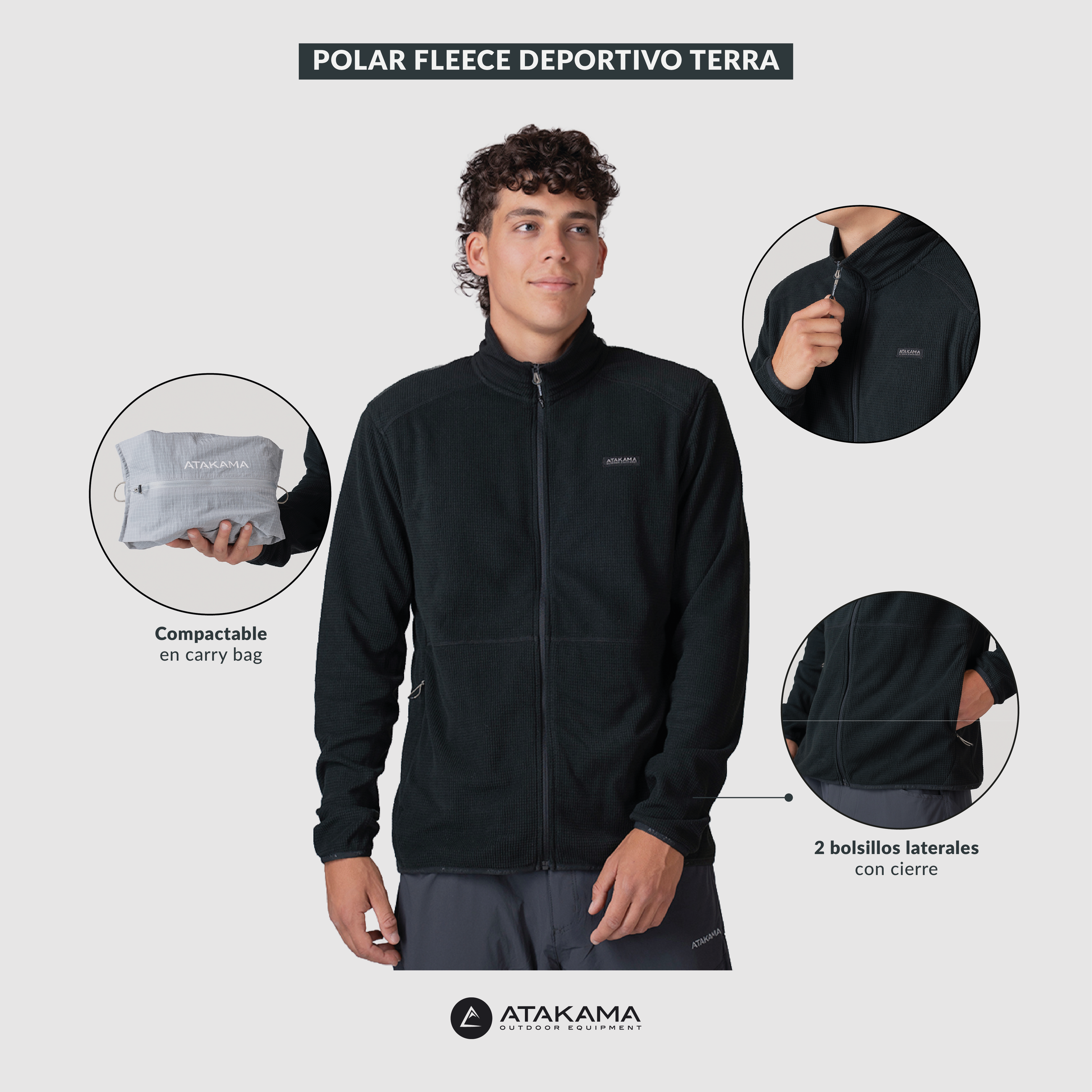 Polar Fleece Deportivo Hombre Terra Full Zip Negro Atakama Outdoor-7